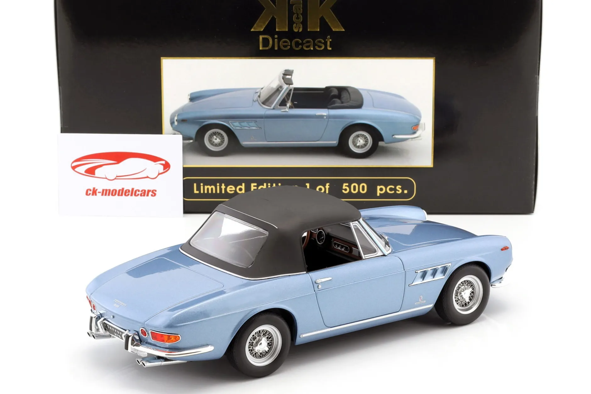 Ferrari 275 GTS Pininfarina Spyder mit Speichenfelgen 1964 hellblau metallic 1:18 KK-Scale