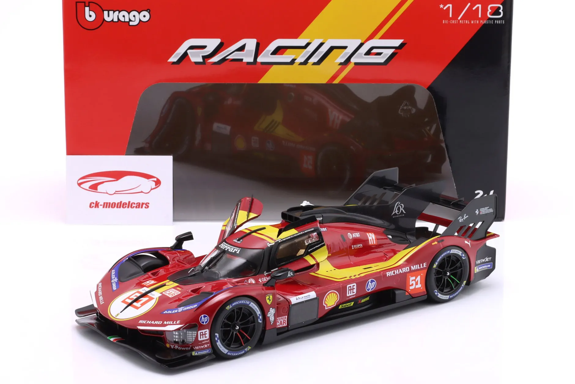 Ferrari 499P #51 3rd 24h LeMans 2025 Giovinazzi, Guidi, Calado 1:18 Bburago
