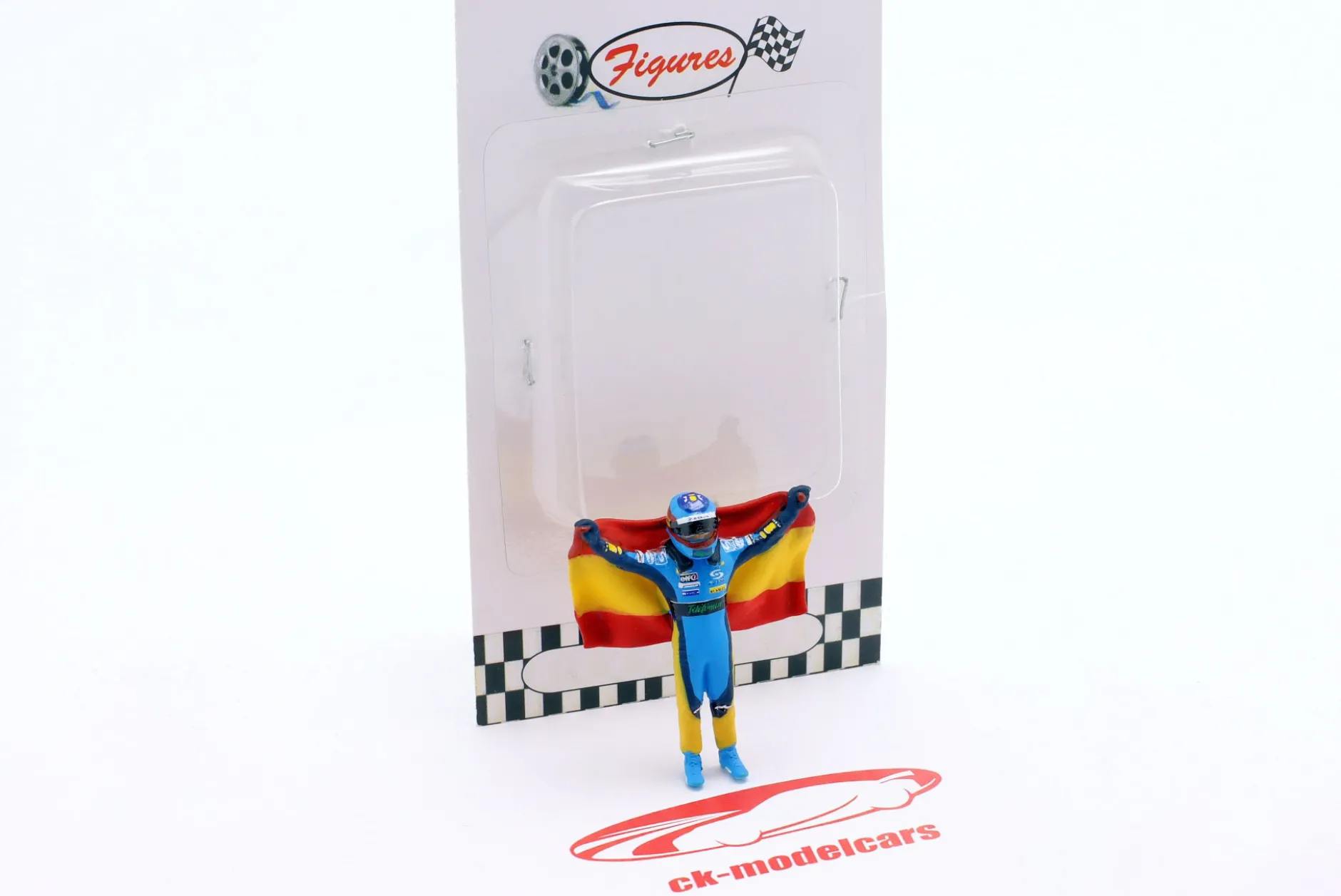 Figur Fernando Alonso mit Flagge blau, gelb 1:43 Cartrix