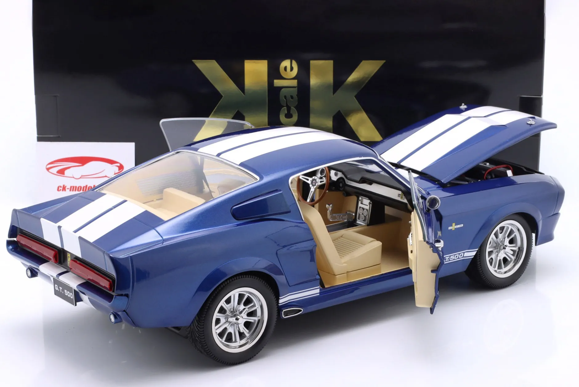 Ford Mustang Shelby GT500 Baujahr 1967 blau metallic / weiß 1:12 KK-Scale