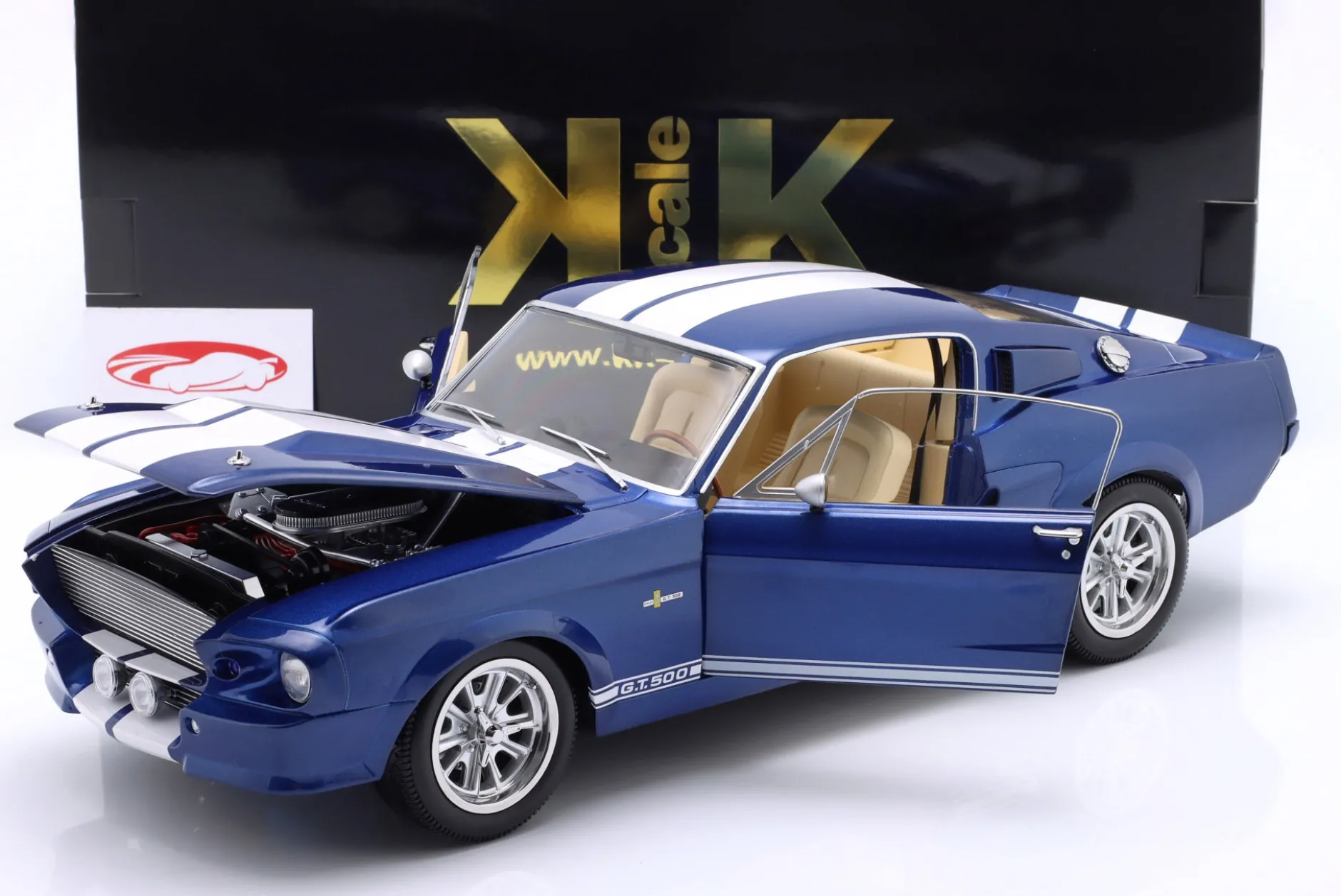 Ford Mustang Shelby GT500 Baujahr 1967 blau metallic / weiß 1:12 KK-Scale
