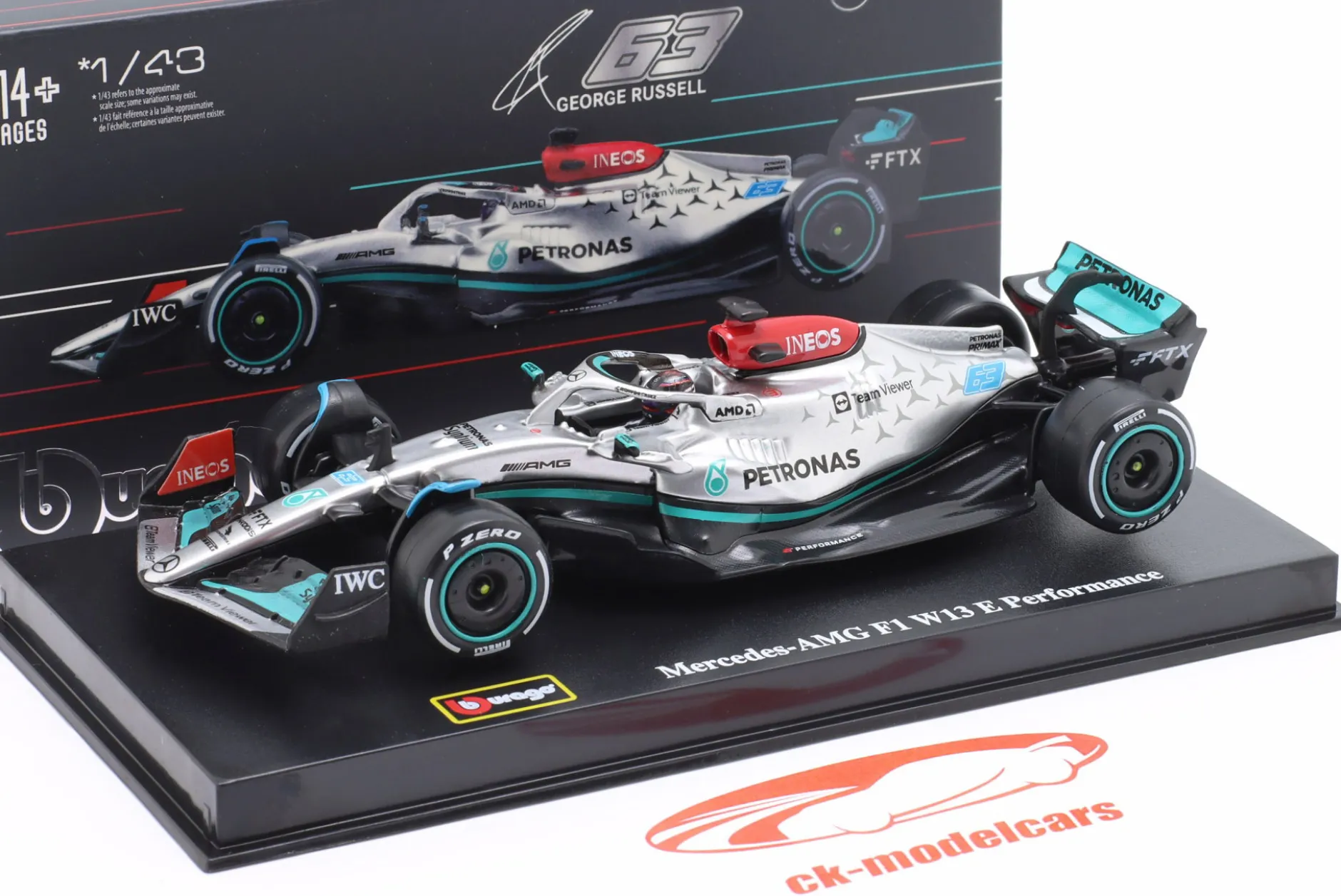 George Russell Mercedes-AMG F1 W13 #63 Formel 1 2022 1:43 Bburago