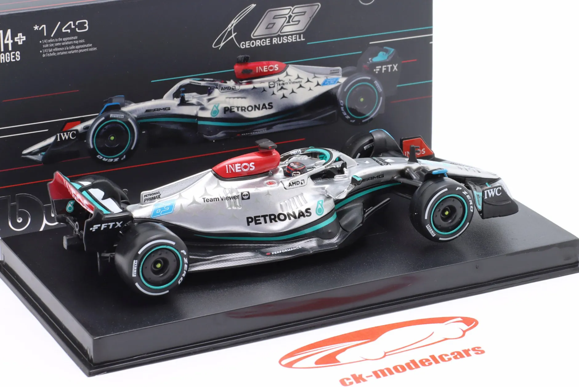 George Russell Mercedes-AMG F1 W13 #63 Formel 1 2022 1:43 Bburago