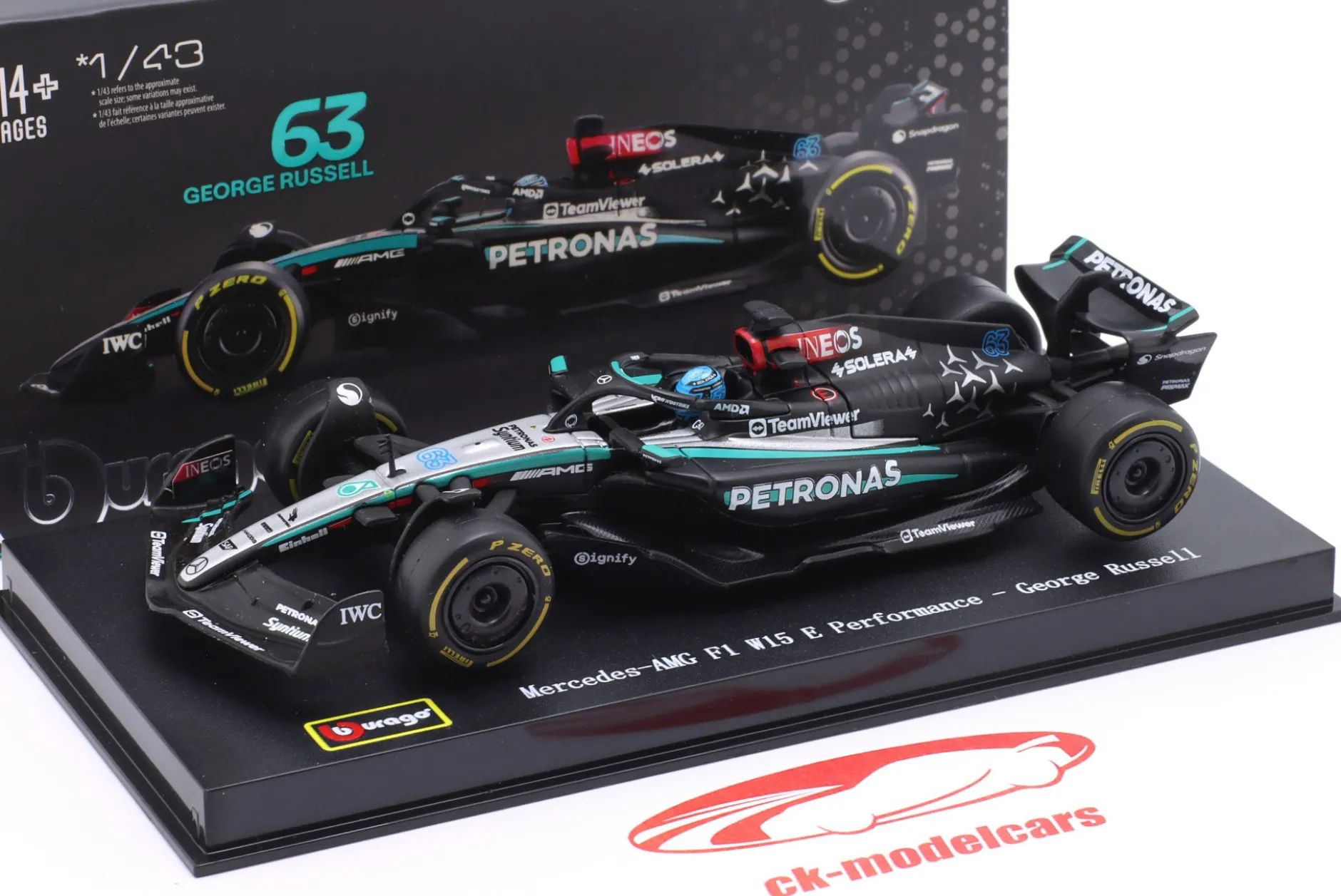 George Russell Mercedes-AMG F1 W15 E #63 British GP Formel 1 2024 1:43 Bburago