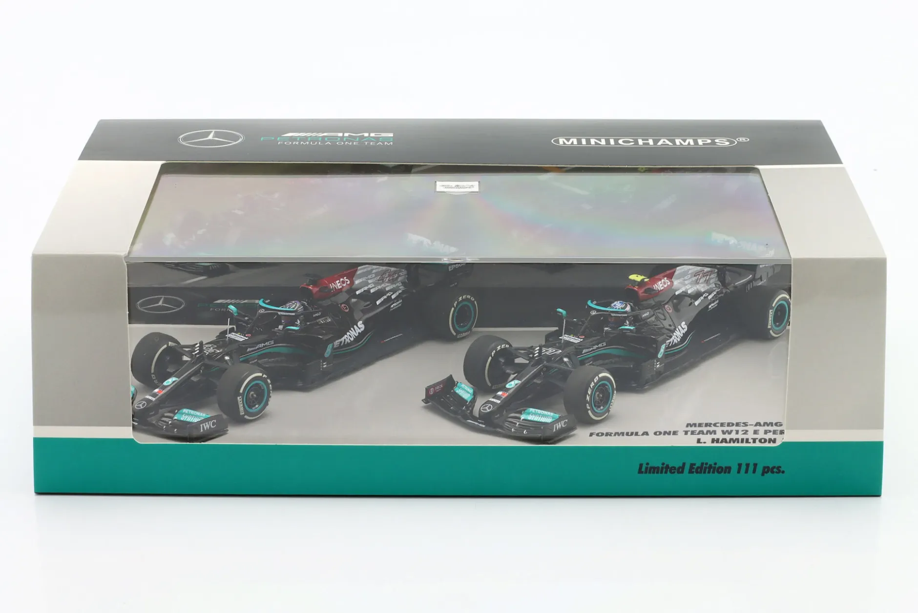 Hamilton #44 & Bottas #77 2-Car Set Mercedes-AMG F1 W12 Formel 1 2021 1:43 Minichamps
