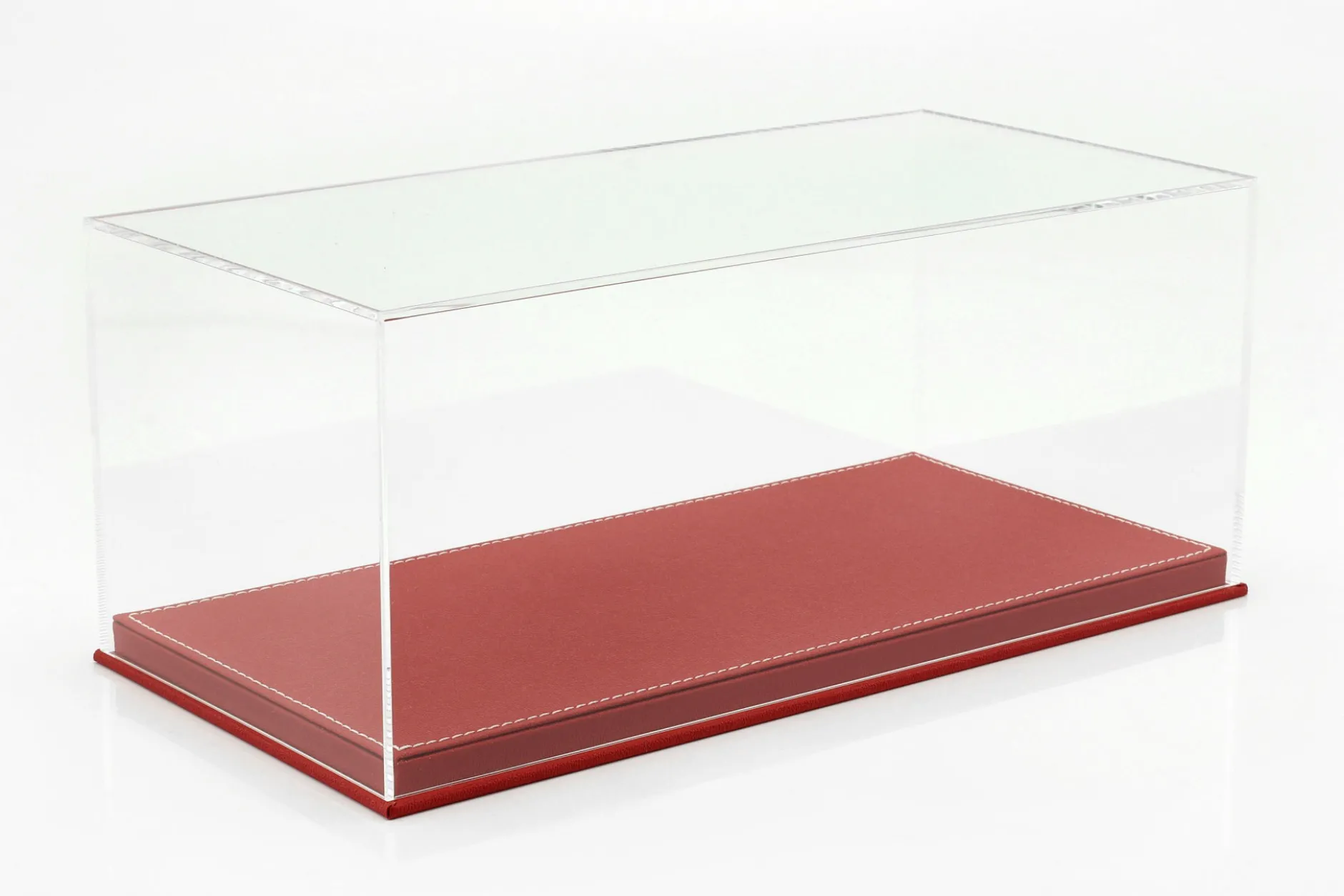 Hochwertige Vitrine mit Bodenplatte aus Leder für Modellautos im Maßstab 1:18 rot SAFE