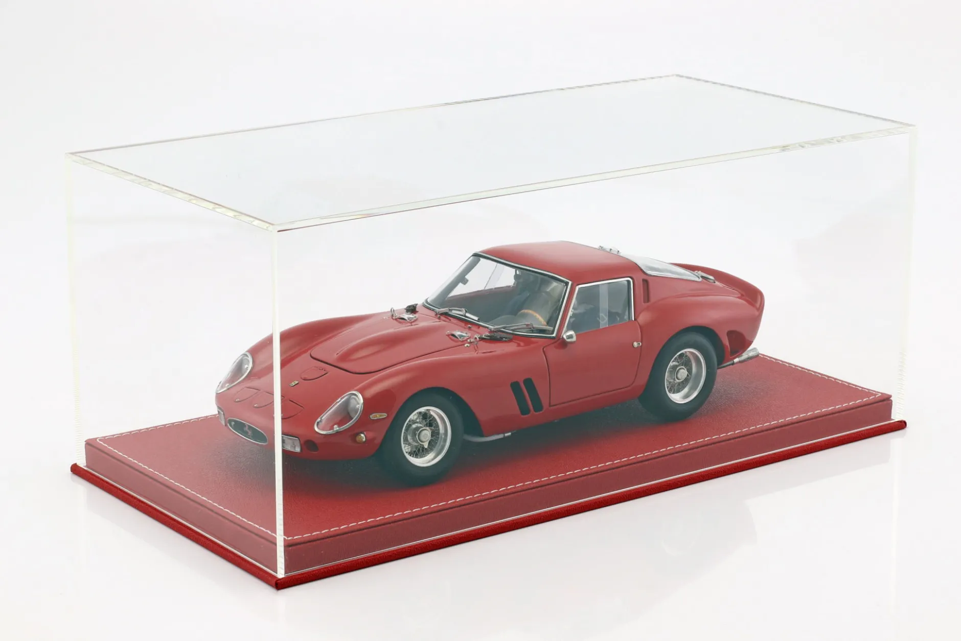 Hochwertige Vitrine mit Bodenplatte aus Leder für Modellautos im Maßstab 1:18 rot SAFE
