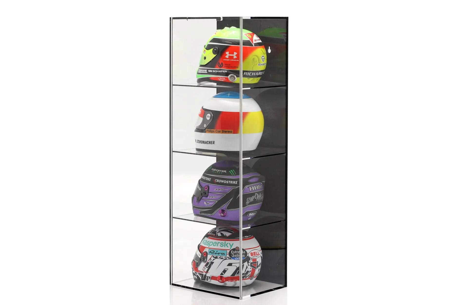 Hochwertige Vitrine mit 4 Fächern für Helme im Maßstab 1:2 schwarz SAFE