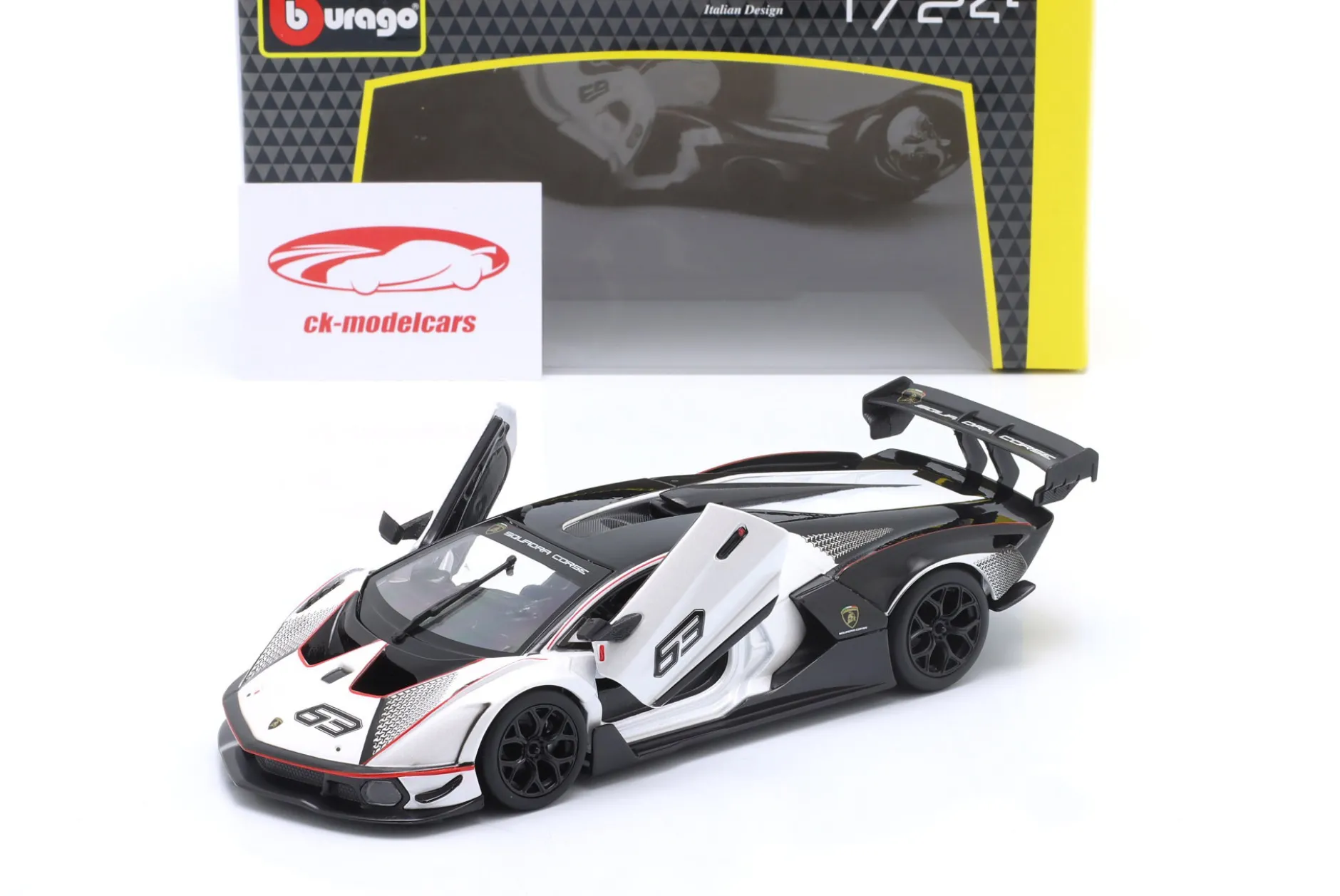 Lamborghini Essenza SCV12 Baujahr 2021 weiß metallic / schwarz 1:24 Bburago
