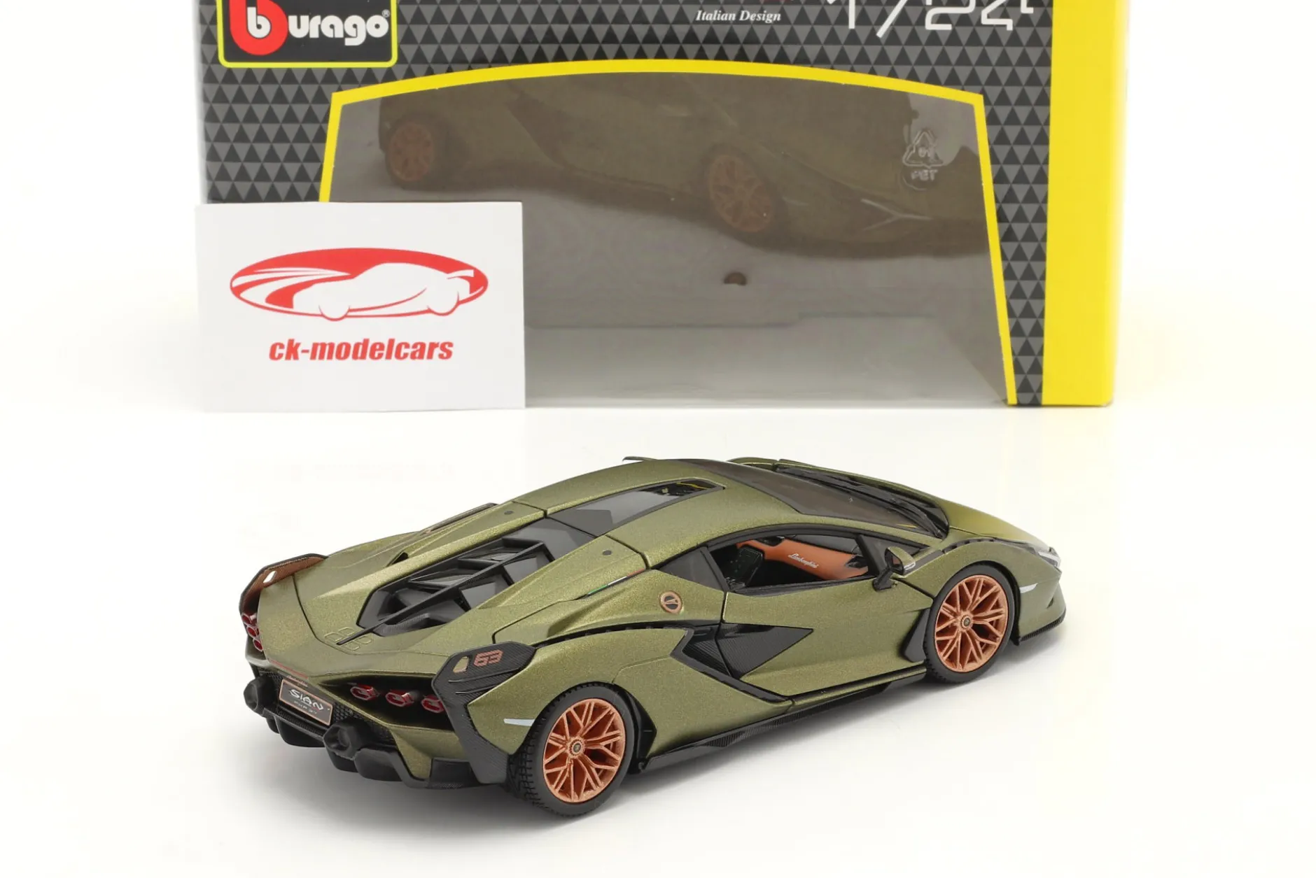 Lamborghini Sian FKP 37 Baujahr 2019 matt olivgrün 1:24 Bburago