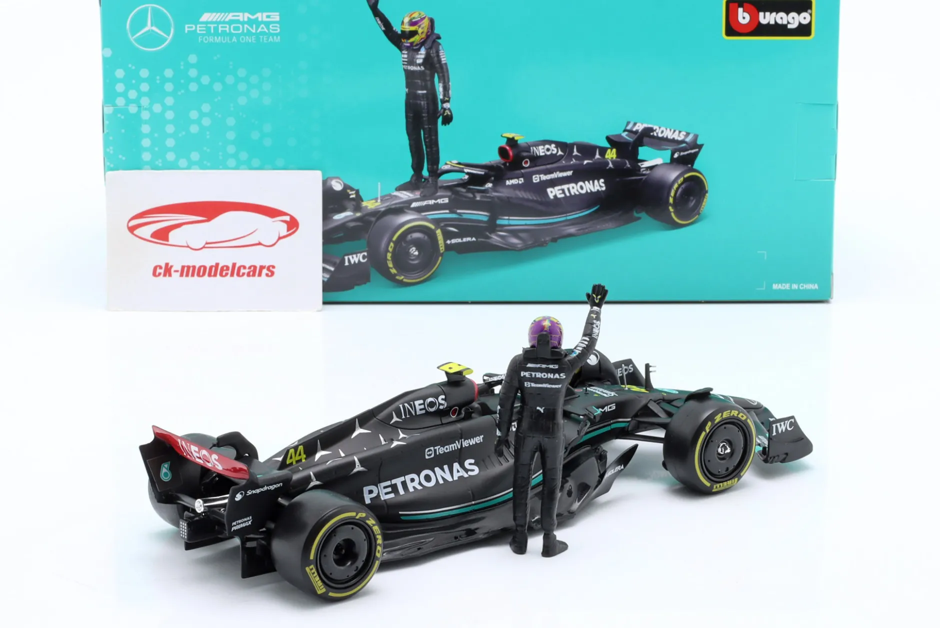 Lewis Hamilton Mercedes-AMG F1 W14 #44 Formel 1 2023 mit Figur 1:24 Bburago