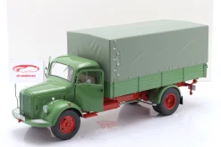 Mercedes-Benz L3500 Pritschen-LKW mit Plane grün 1:18 Schuco