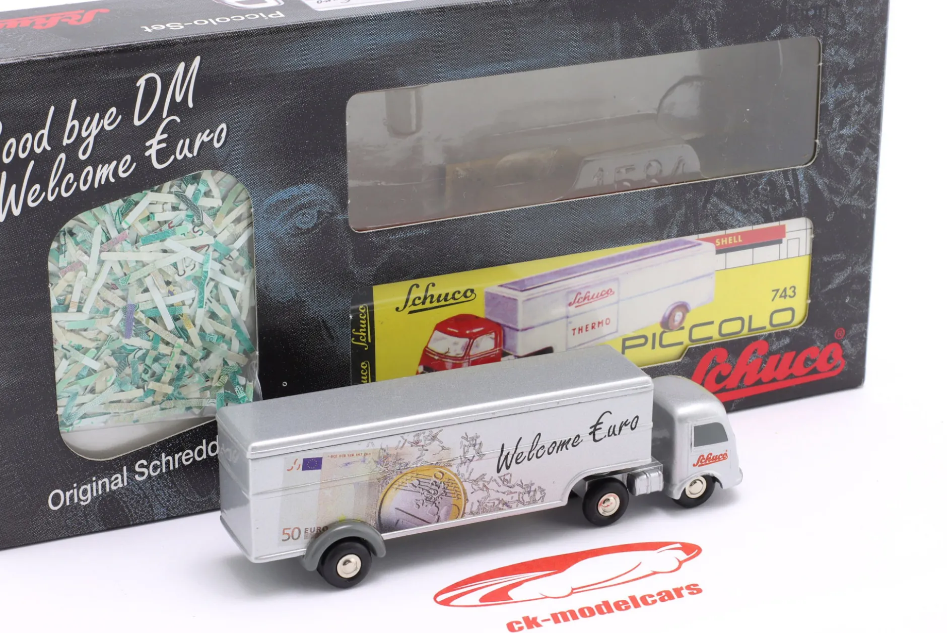 Mercedes-Benz LPS 328 Sattelzugmaschine Goodbye DM Welcome Euro Edition 1:90 Schuco Piccolo