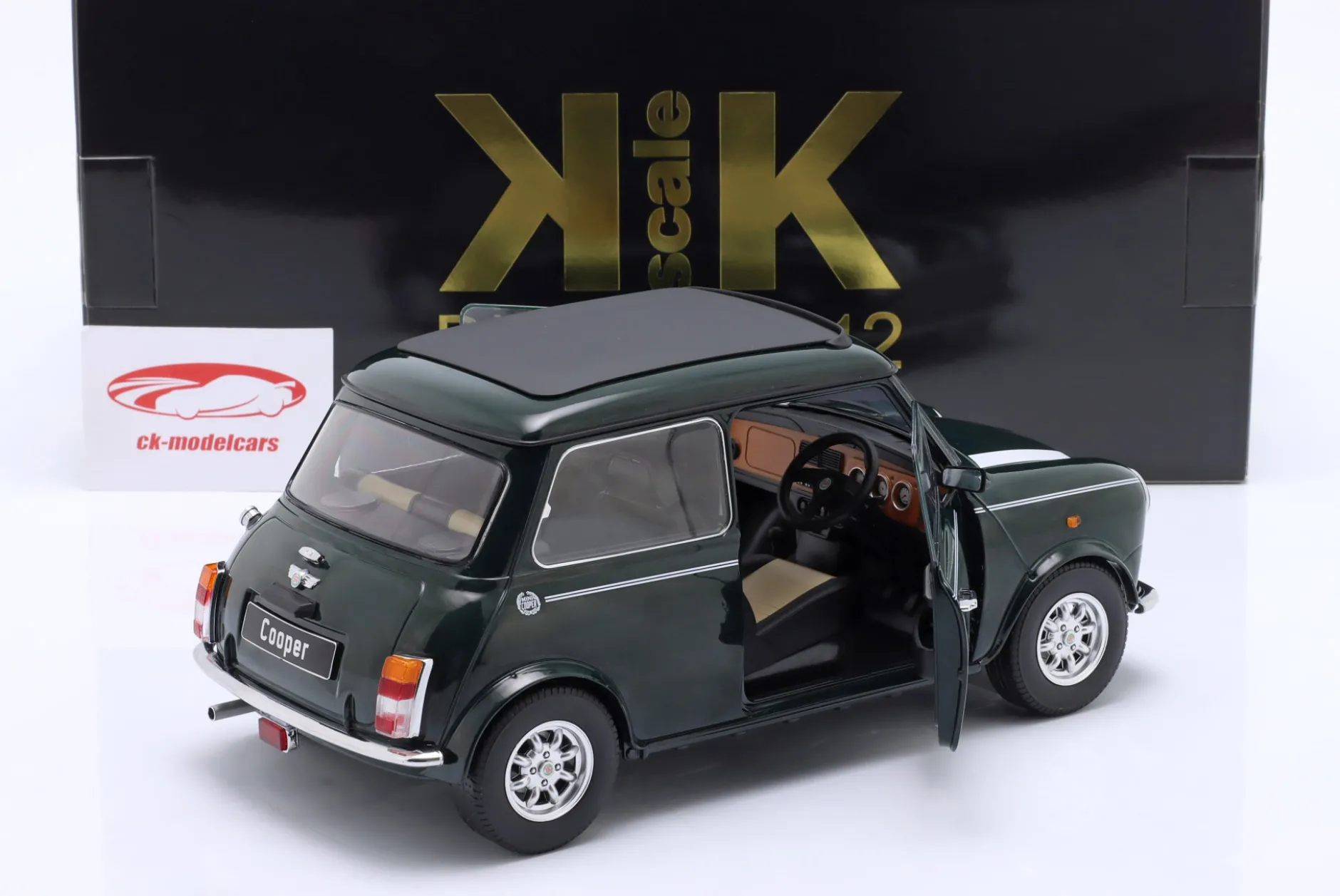 Mini Cooper mit Schiebedach dunkelgrün / weiß RHD 1:12 KK-Scale