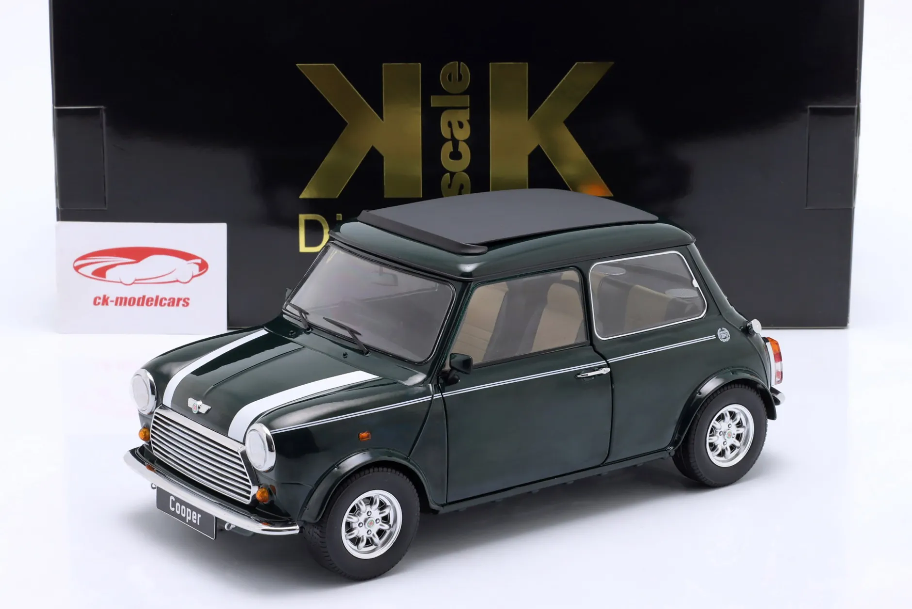 Mini Cooper mit Schiebedach dunkelgrün / weiß RHD 1:12 KK-Scale