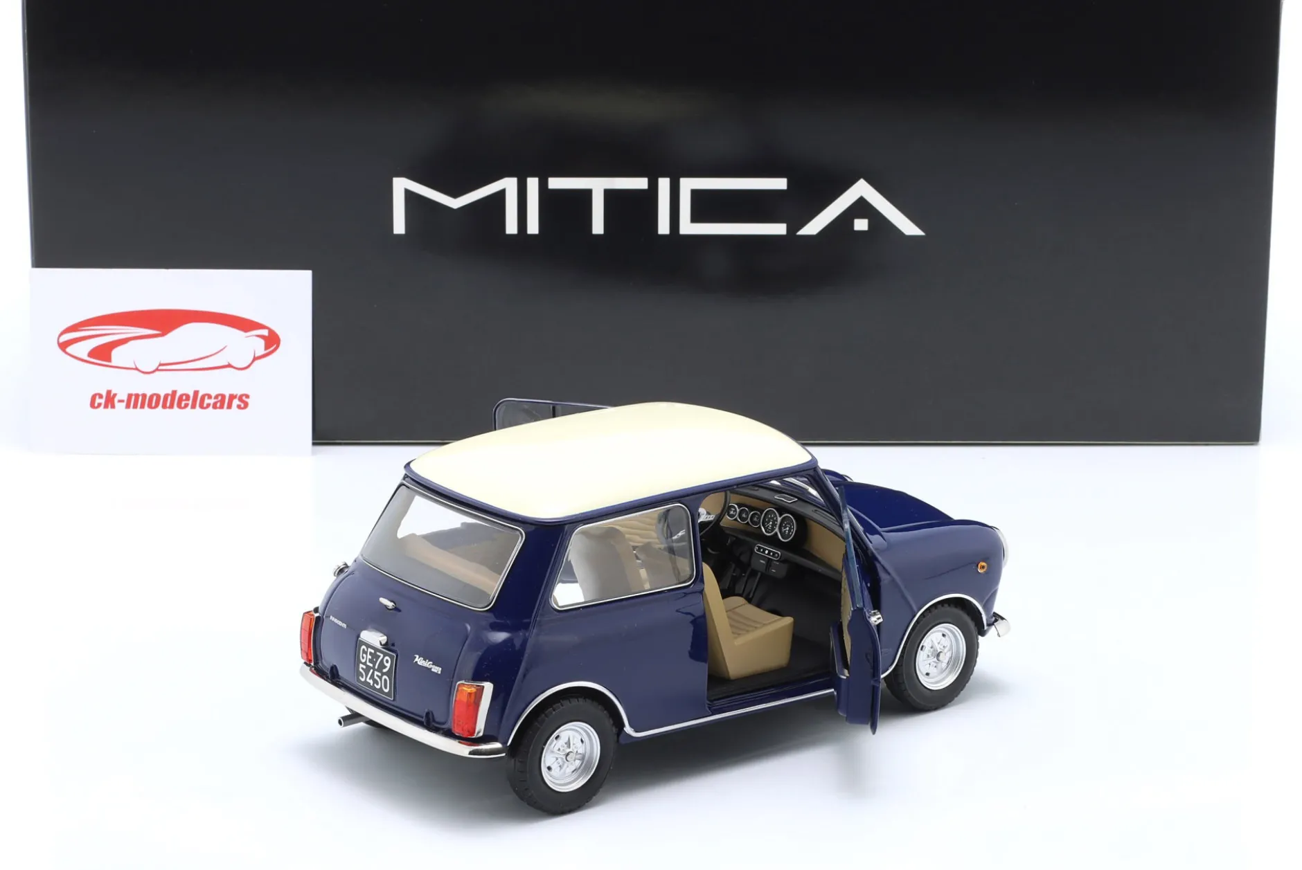 Mini Cooper MK2 Baujahr 1968 blau, beige 1:18 Mitica