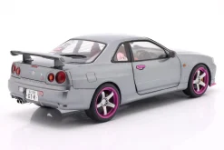 Nissan Skyline GT-R (R34) Baujahr 1999 silbergrau metallic / lila 1:18 Solido