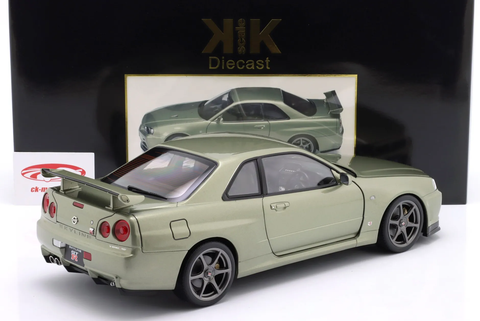 Nissan Skyline GT-R (R34) V-Spec Nür OEM-Felgen 2001 hellgrün metallic 1:12 KK-Scale