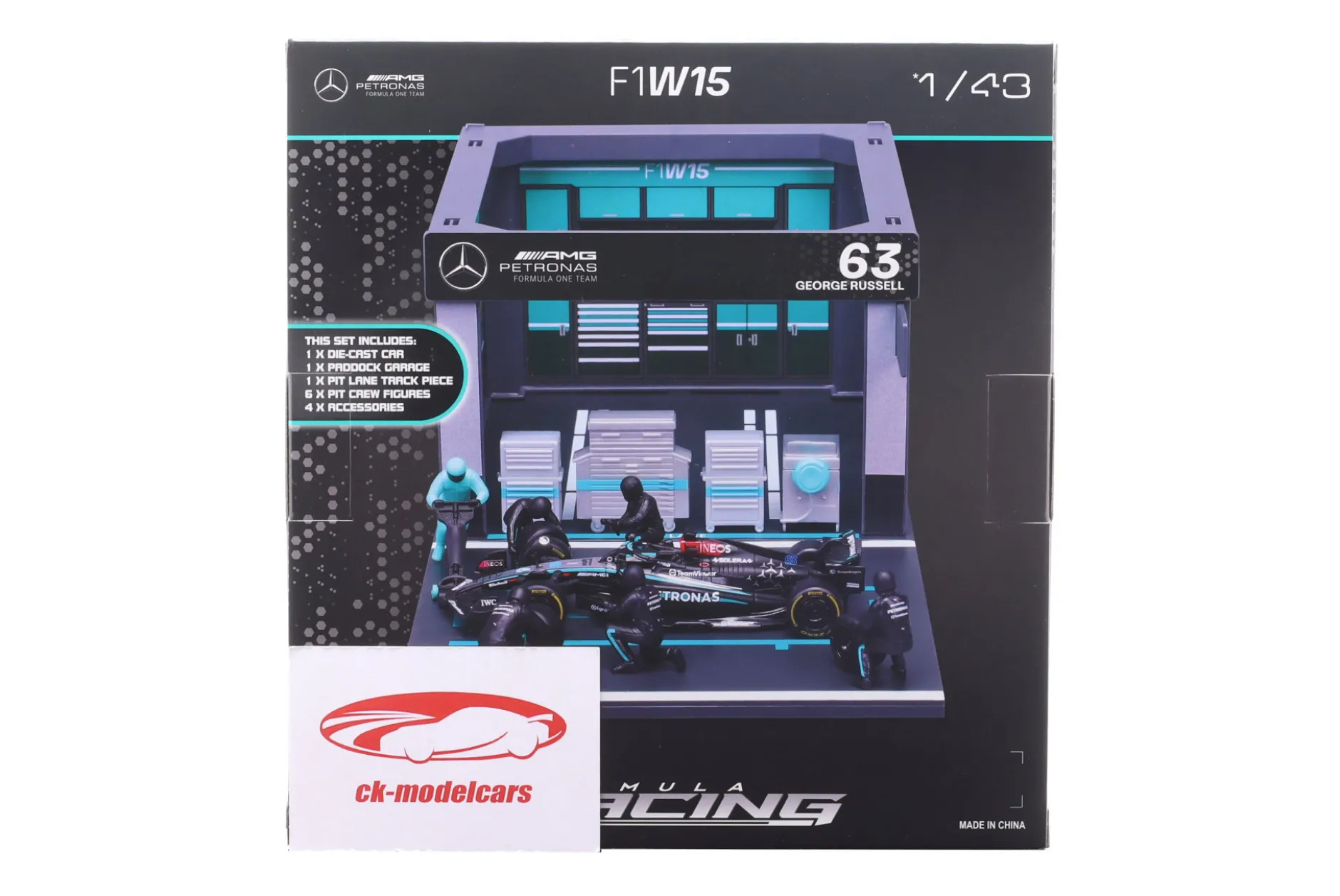Pit Stop Diorama George Russell #63 Formel 1 2024 1:43 Bburago