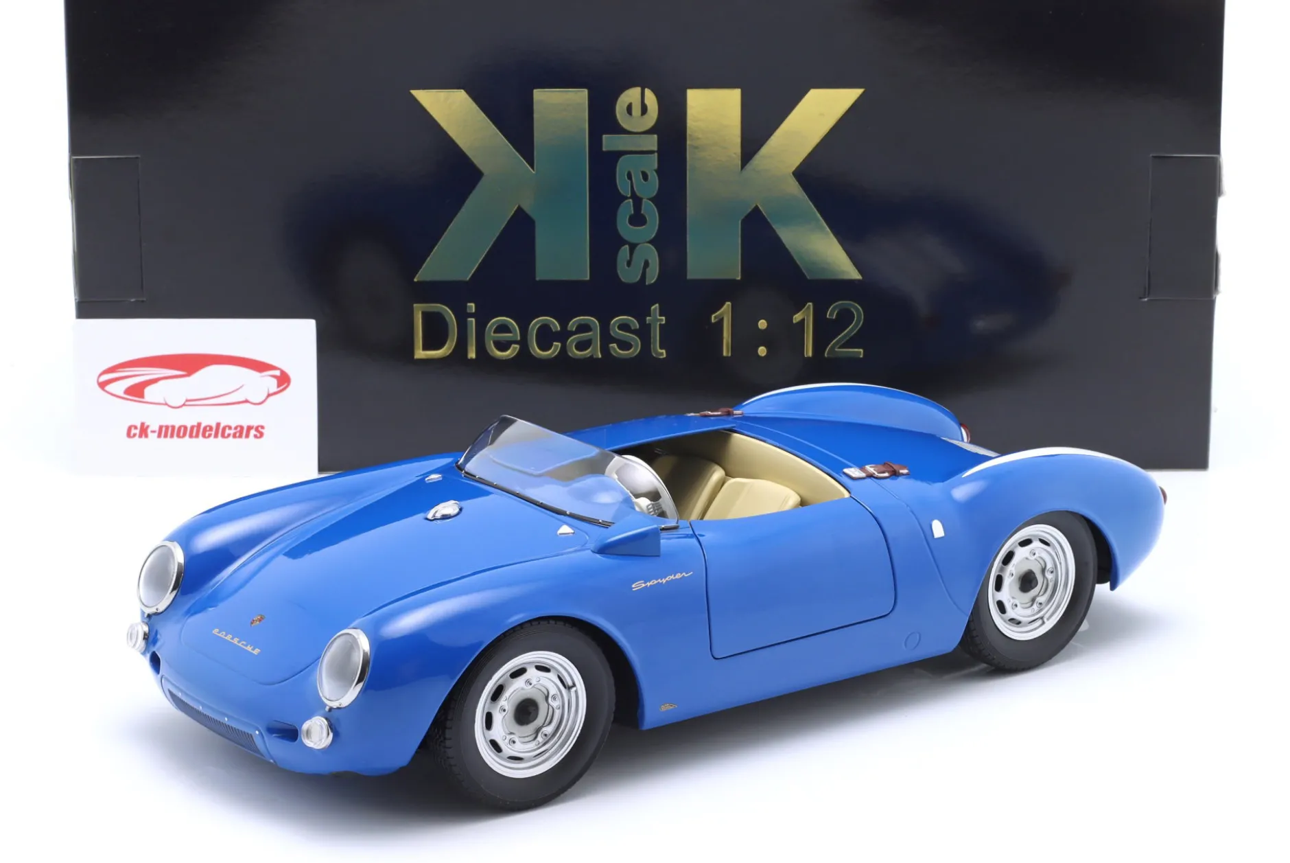 Porsche 550A Spyder Baujahr 1956 blau / weiß 1:12 KK-Scale