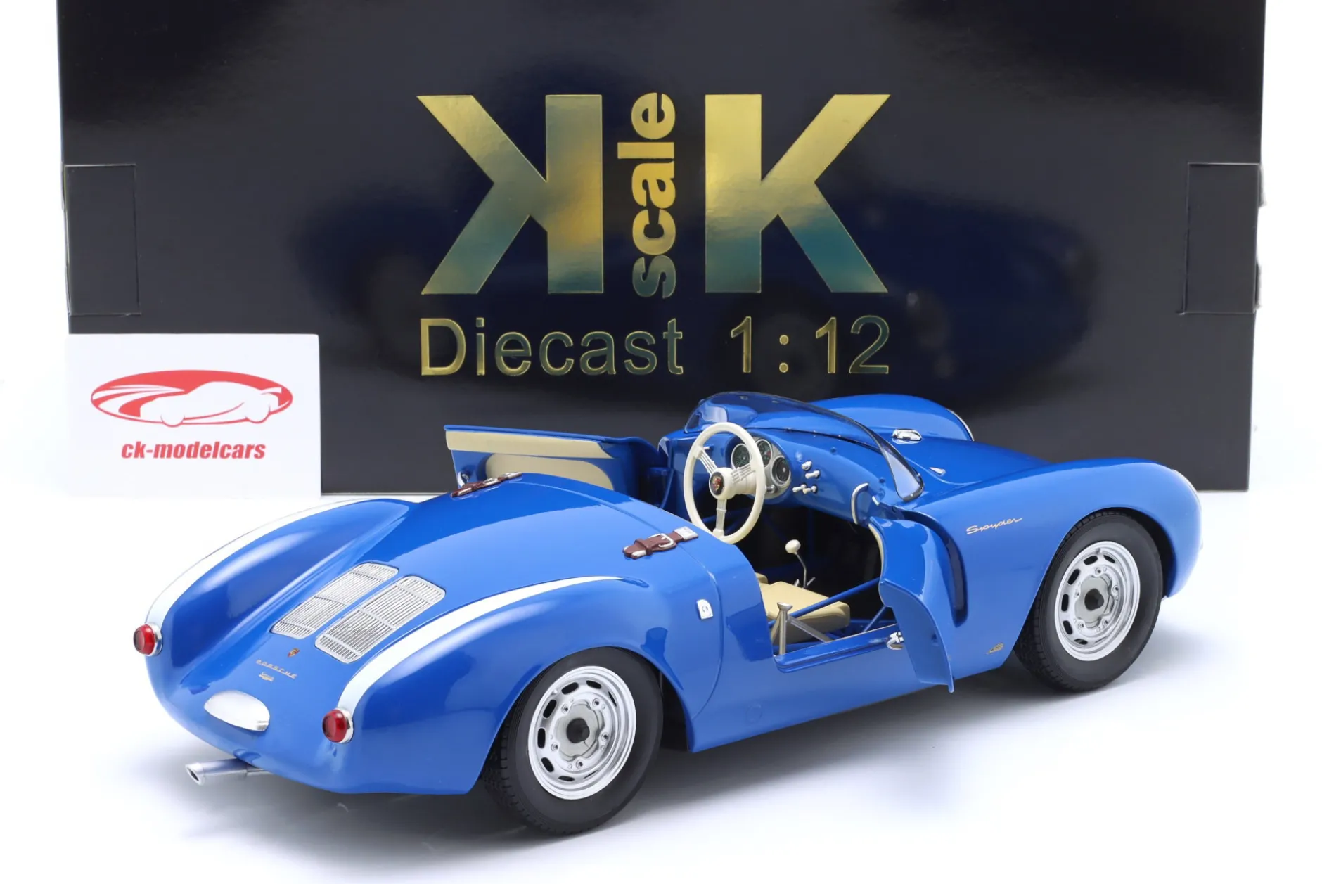 Porsche 550A Spyder Baujahr 1956 blau / weiß 1:12 KK-Scale