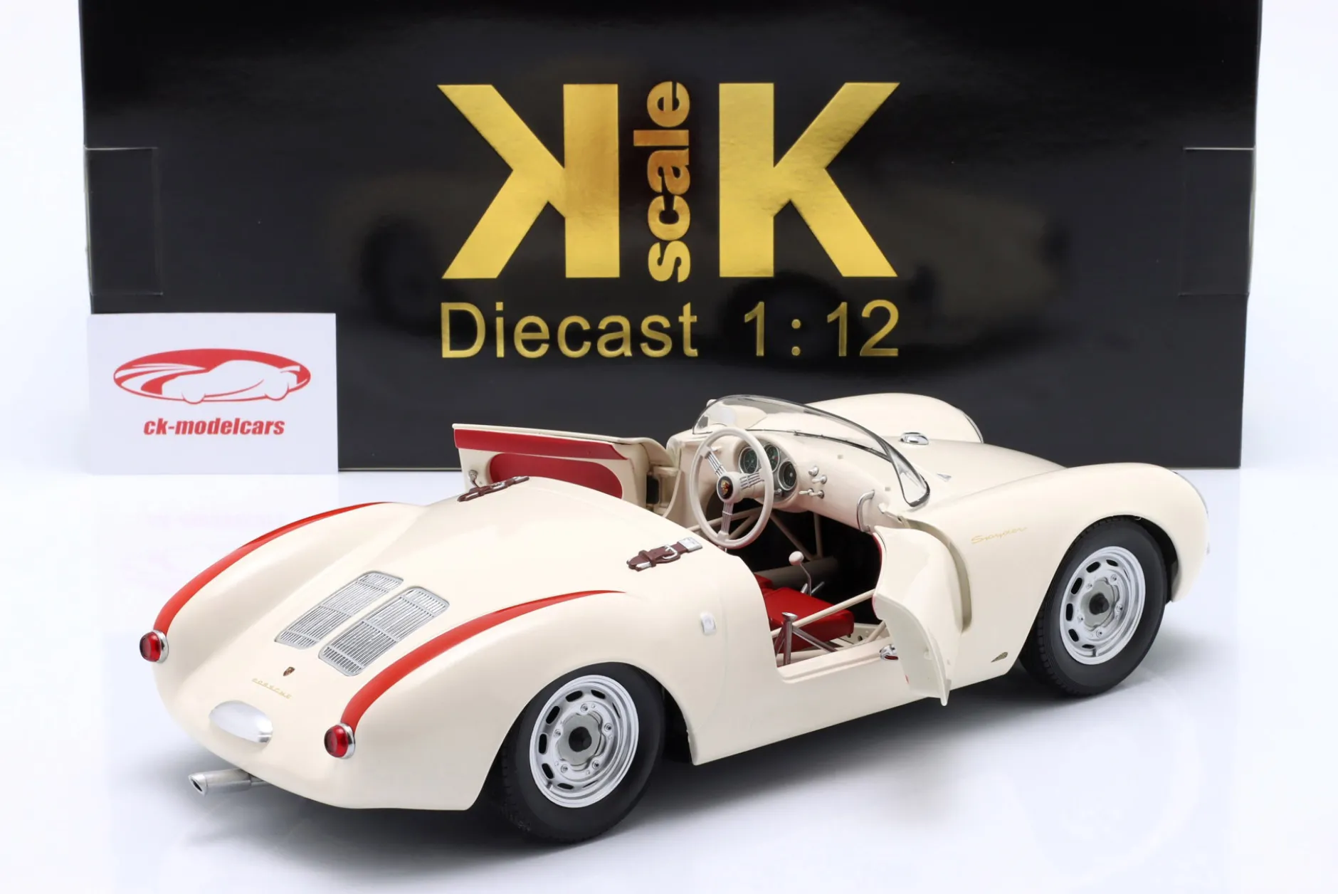 Porsche 550A Spyder Baujahr 1955 weiß / rot 1:12 KK-Scale