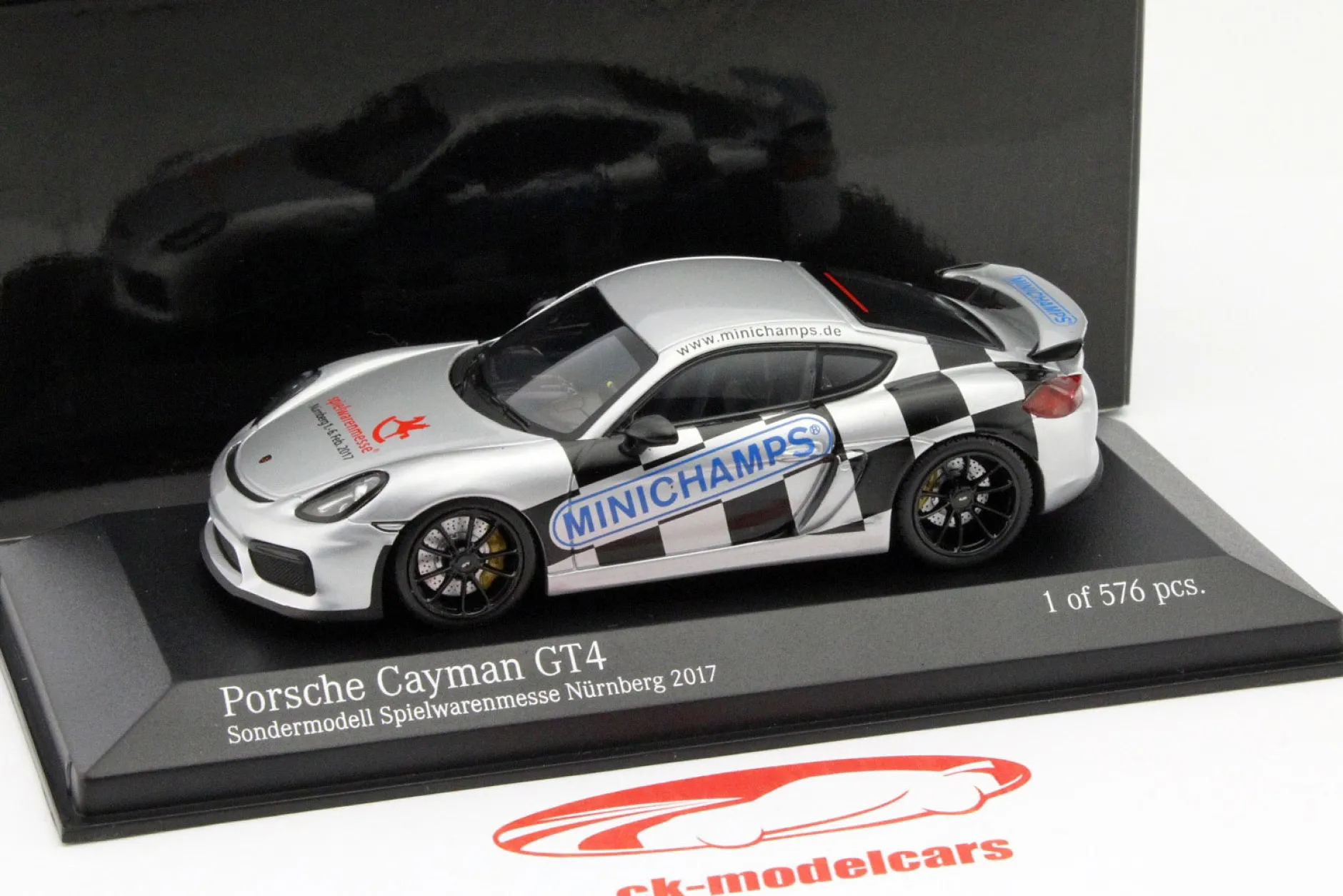 Porsche Cayman GT4 Sondermodell Spielwarenmesse Nürnberg 2017 1:43 Minichamps