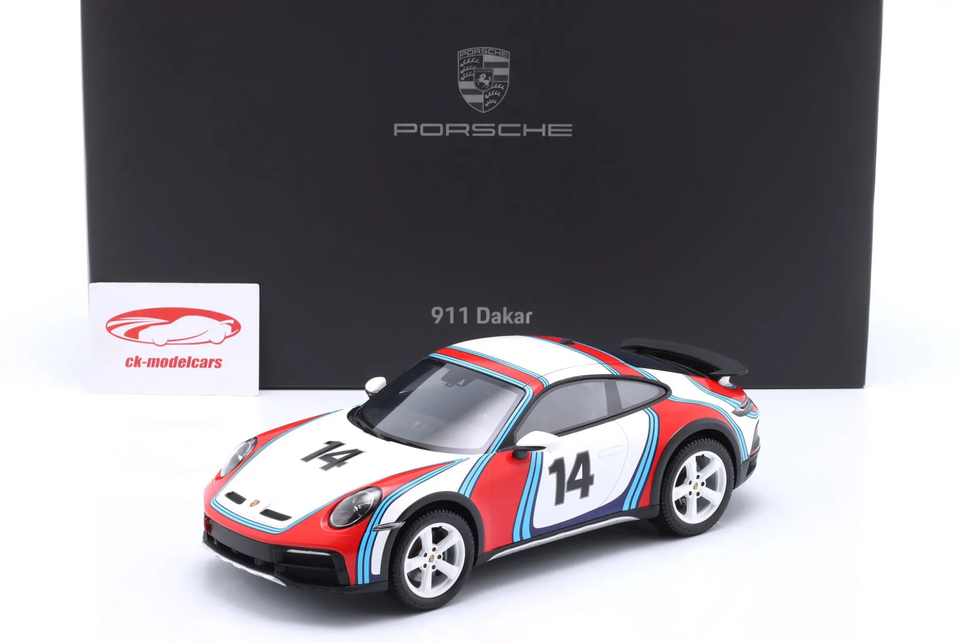 Porsche 911 (992) Dakar #14 Baujahr 2023 Martini Livery 1:18 Spark