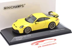 Porsche 911 (992) GT3 Baujahr 2020 racinggelb / goldene Felgen 1:43 Minichamps