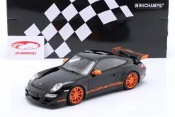 Porsche 911 (997) GT3 RS Baujahr 2007 schwarz / orange Felgen 1:18 Minichamps