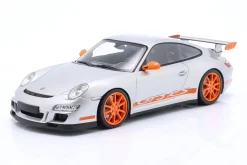 Porsche 911 (997) GT3 RS Baujahr 2007 silber / orangene Felgen 1:18 Minichamps