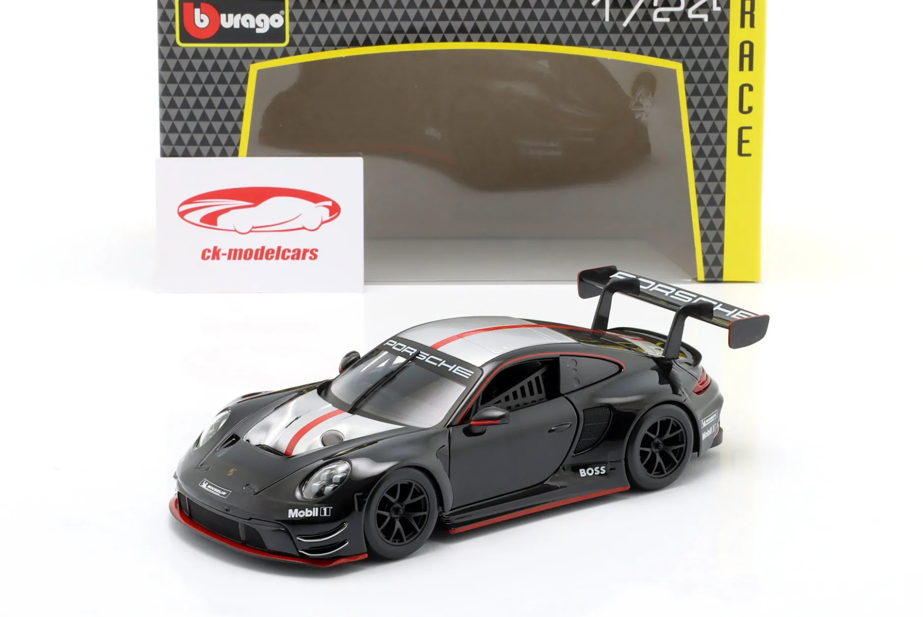 Porsche 911 (992) GT3 R schwarz / silber 1:24 Bburago