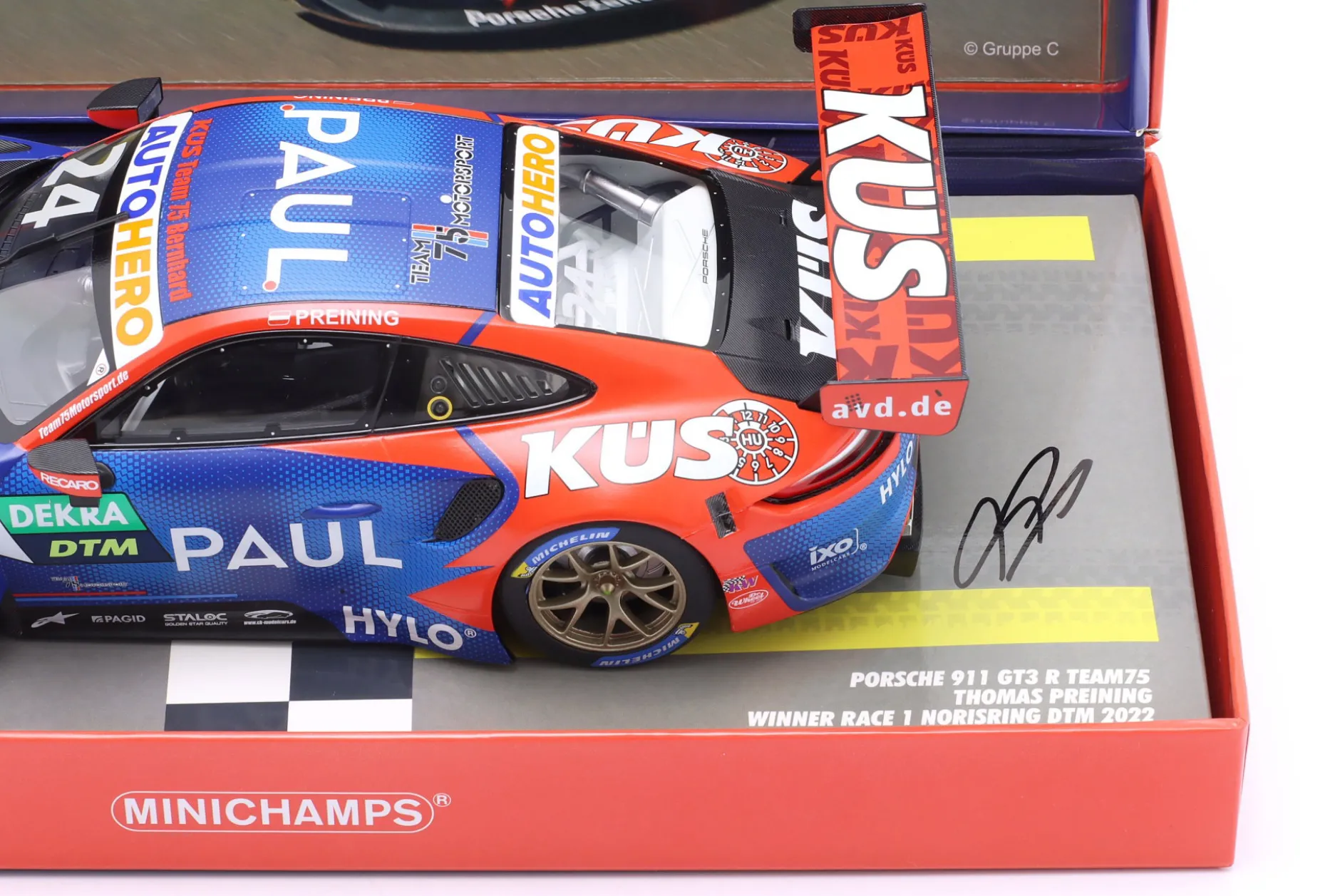 Porsche 911 GT3 R #24 Sieger Norisring DTM 2022 KÜS Team75 Preining Signature 1:18 Minichamps