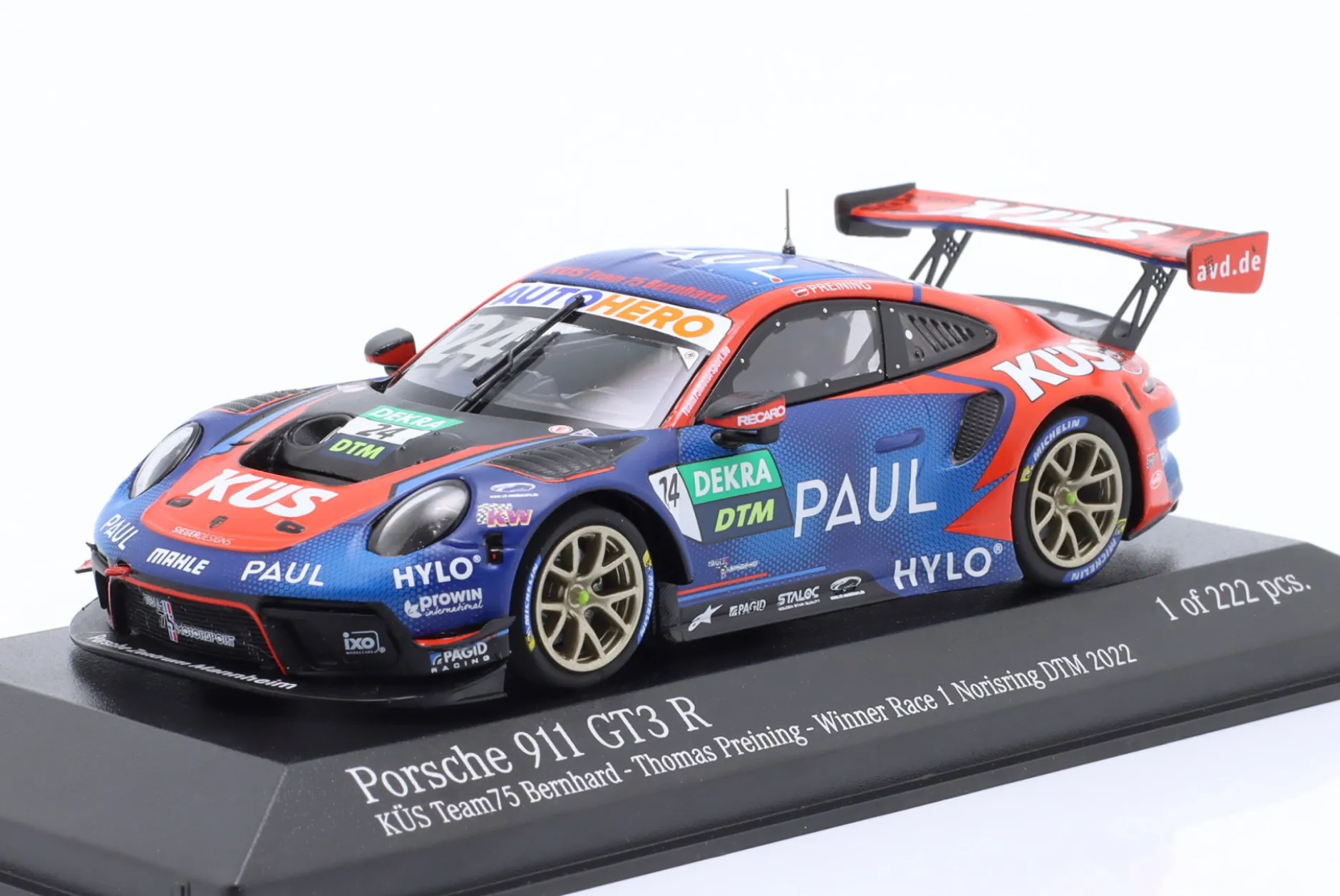 Porsche 911 GT3 R #24 Sieger Norisring DTM 2022 KÜS Team75 Preining Signature 1:43 Minichamps
