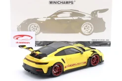Porsche 911 (992) GT3 RS Weissach-Paket 2024 gelb / rote Felgen 1:18 Minichamps