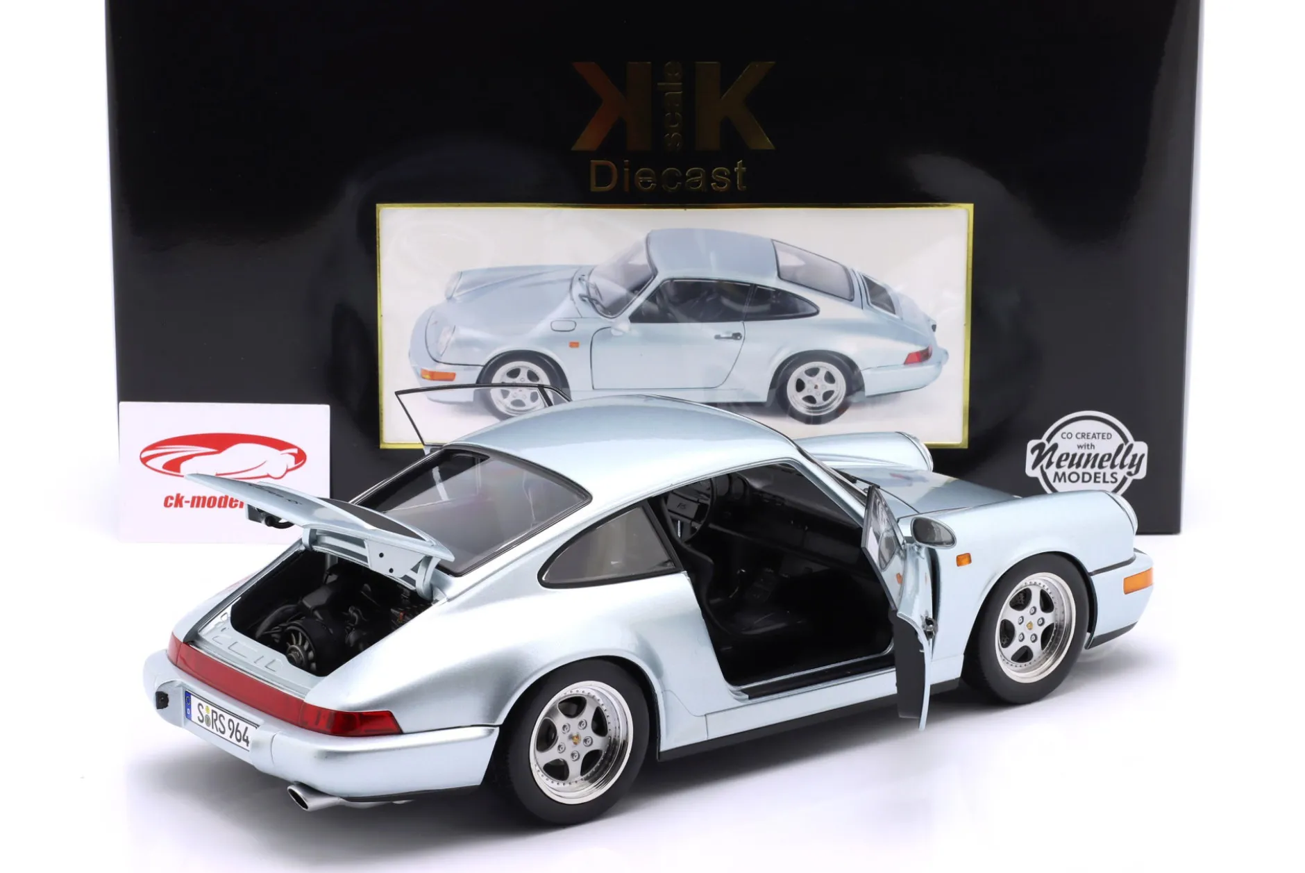 Porsche 911 (964) RS mit Speedline Felgen Baujahr 1992 polarsilber 1:12 KK-Scale