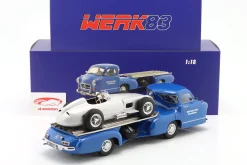 Set: Mercedes-Benz Renntransporter Blaues Wunder mit Mercedes-Benz W196 1:18 WERK83