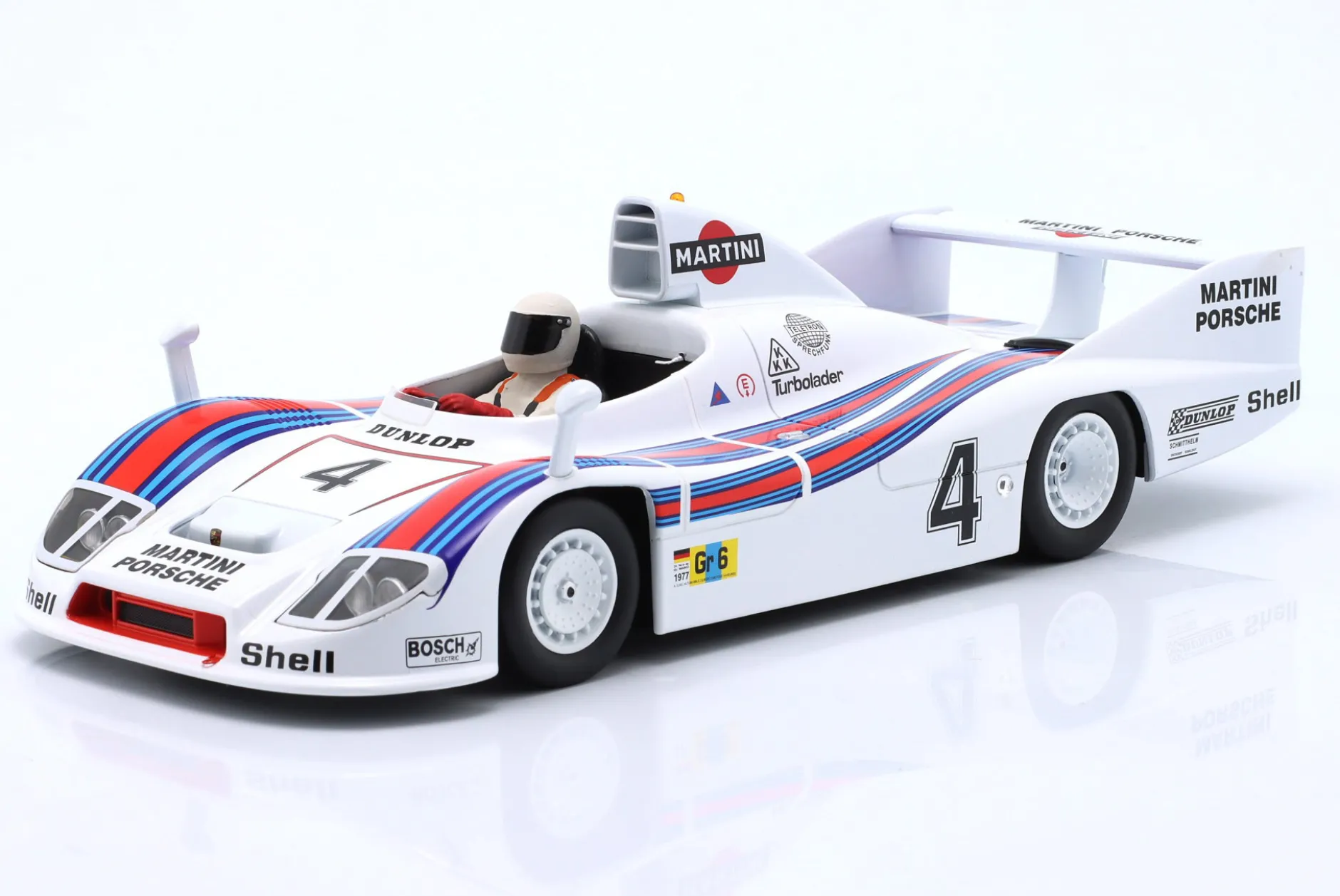Sitzende Rennfahrer-Figur 1977 mit weißem Helm 1:18 FigurenManufaktur