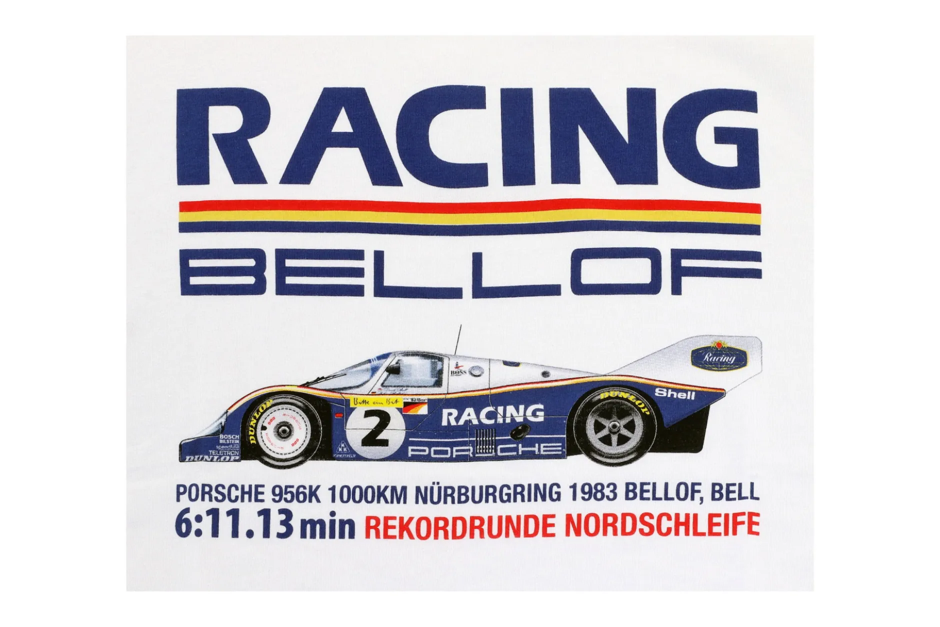 Stefan Bellof Porsche 956K T-Shirt Rekordrunde 6:11.13 min Nürburgring 1983 weiß