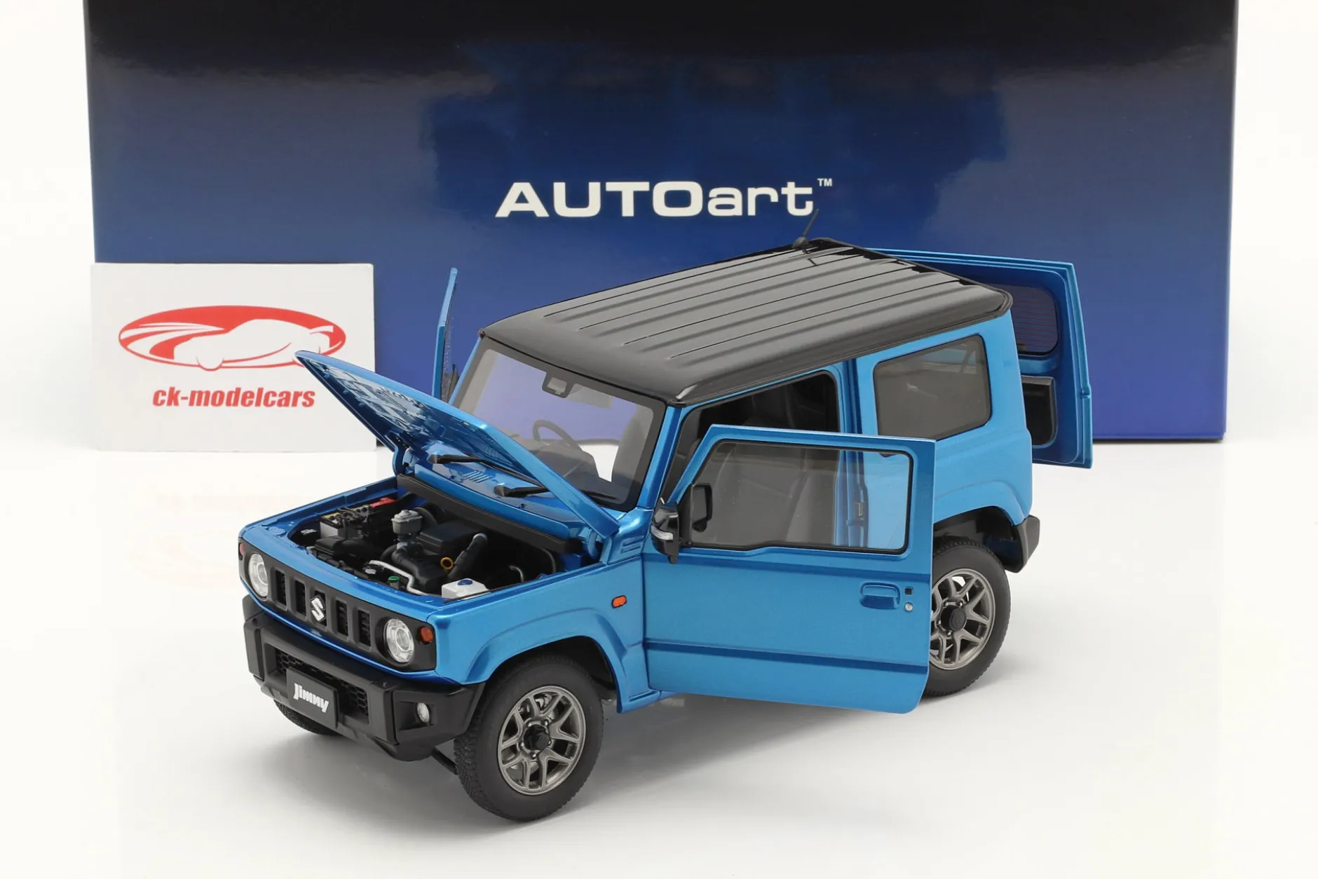 Suzuki Jimny (JB64) RHD Baujahr 2018 blau metallic / schwarz 1:18 AUTOart