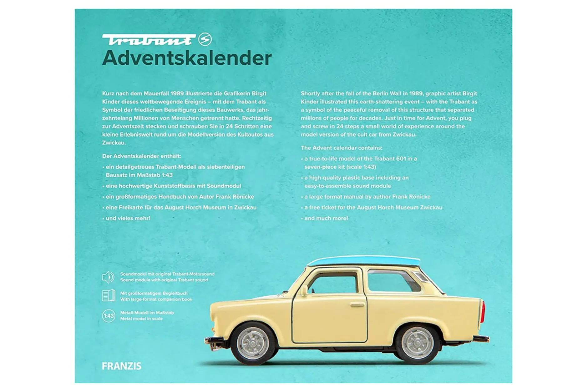 Trabant Adventskalender: Trabant P 601 beige / blau 1:43 Franzis
