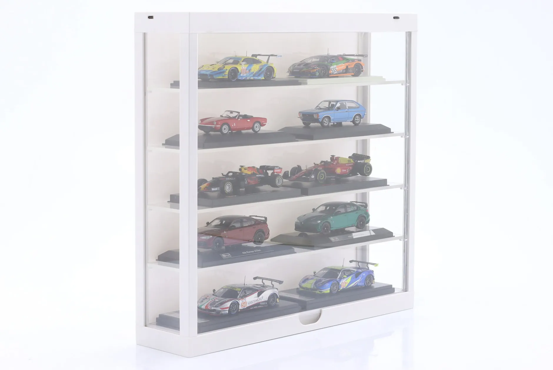 Vitrine LED Multicase 5-stöckig für Modelle im Maßstab 1:43 / 1:64 weiß Triple9