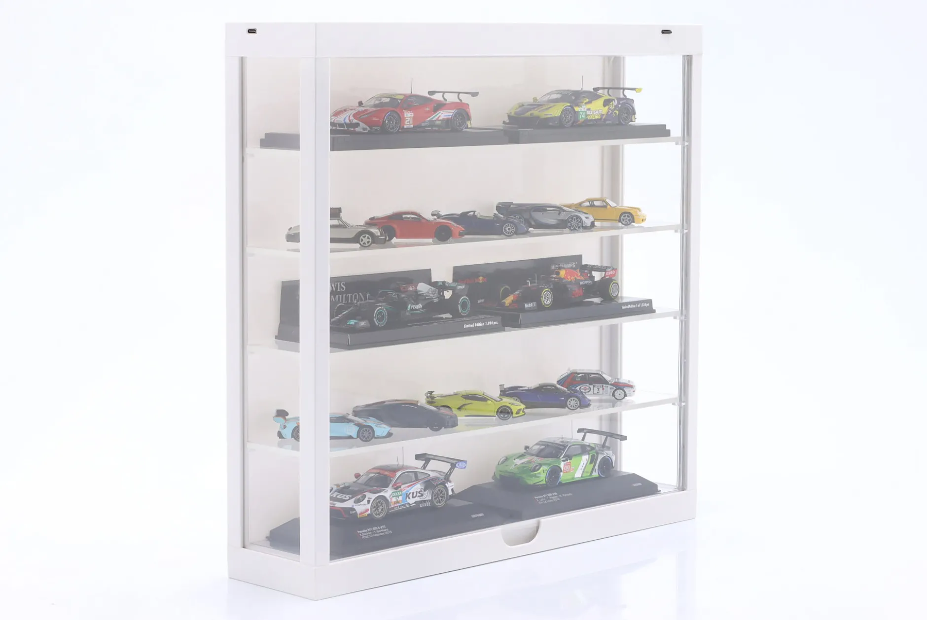 Vitrine LED Multicase 5-stöckig für Modelle im Maßstab 1:43 / 1:64 weiß Triple9