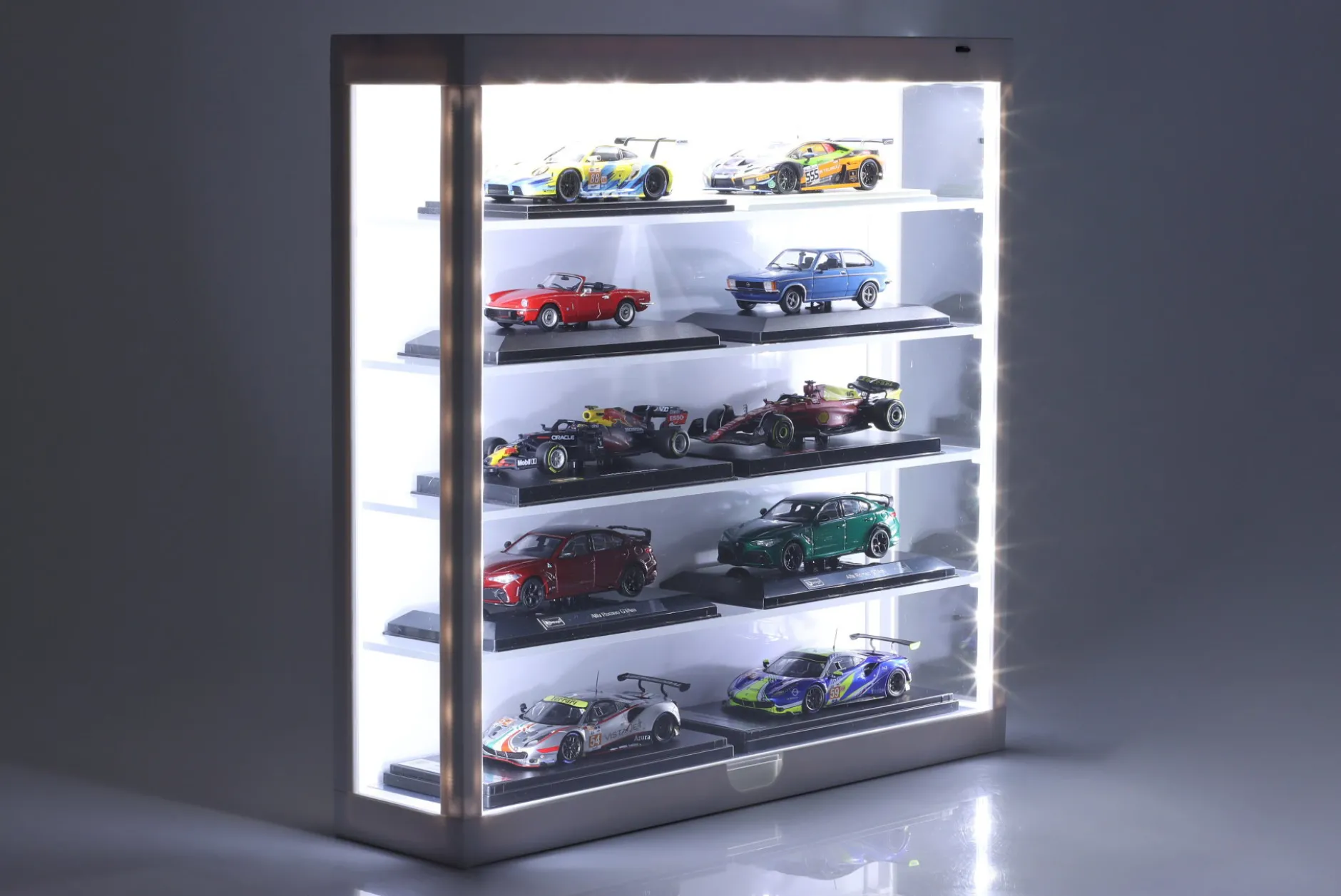 Vitrine LED Multicase 5-stöckig für Modelle im Maßstab 1:43 / 1:64 weiß Triple9