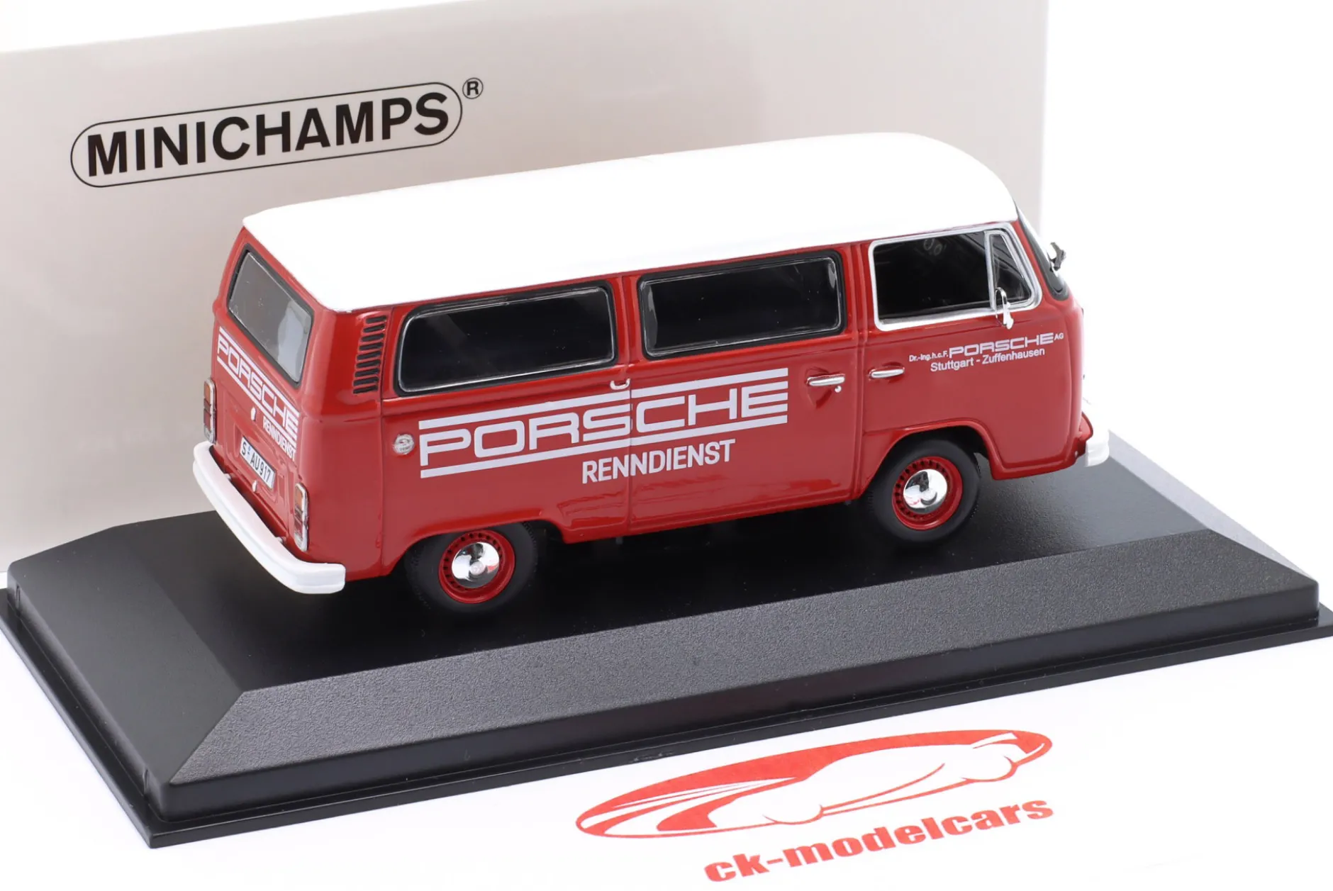 Volkswagen VW T2 Bus Porsche Renndienst 1972 rot 1:43 Minichamps