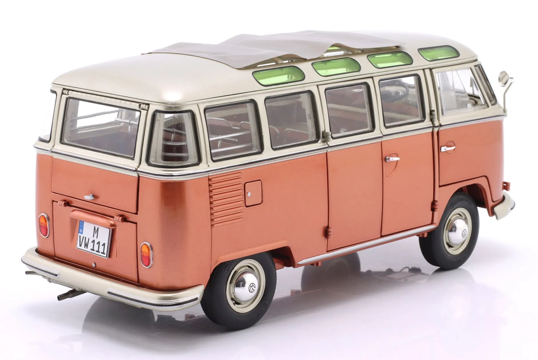 Volkswagen VW T1 Samba Bus Baujahr 1962 orange / silbergrau metallic 1:18 Schuco