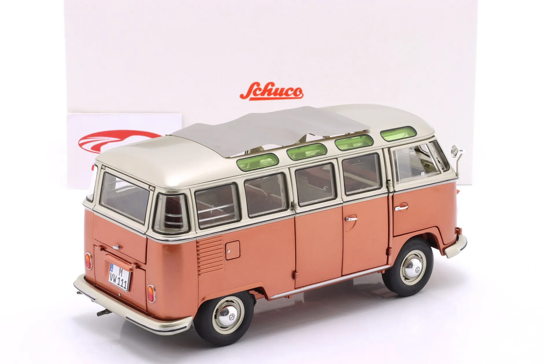 Volkswagen VW T1 Samba Bus Baujahr 1962 orange / silbergrau metallic 1:18 Schuco