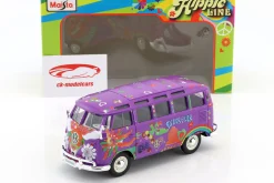Volkswagen VW T1 Samba Bus Hippie Line Flower Power lila 1:24 Maisto