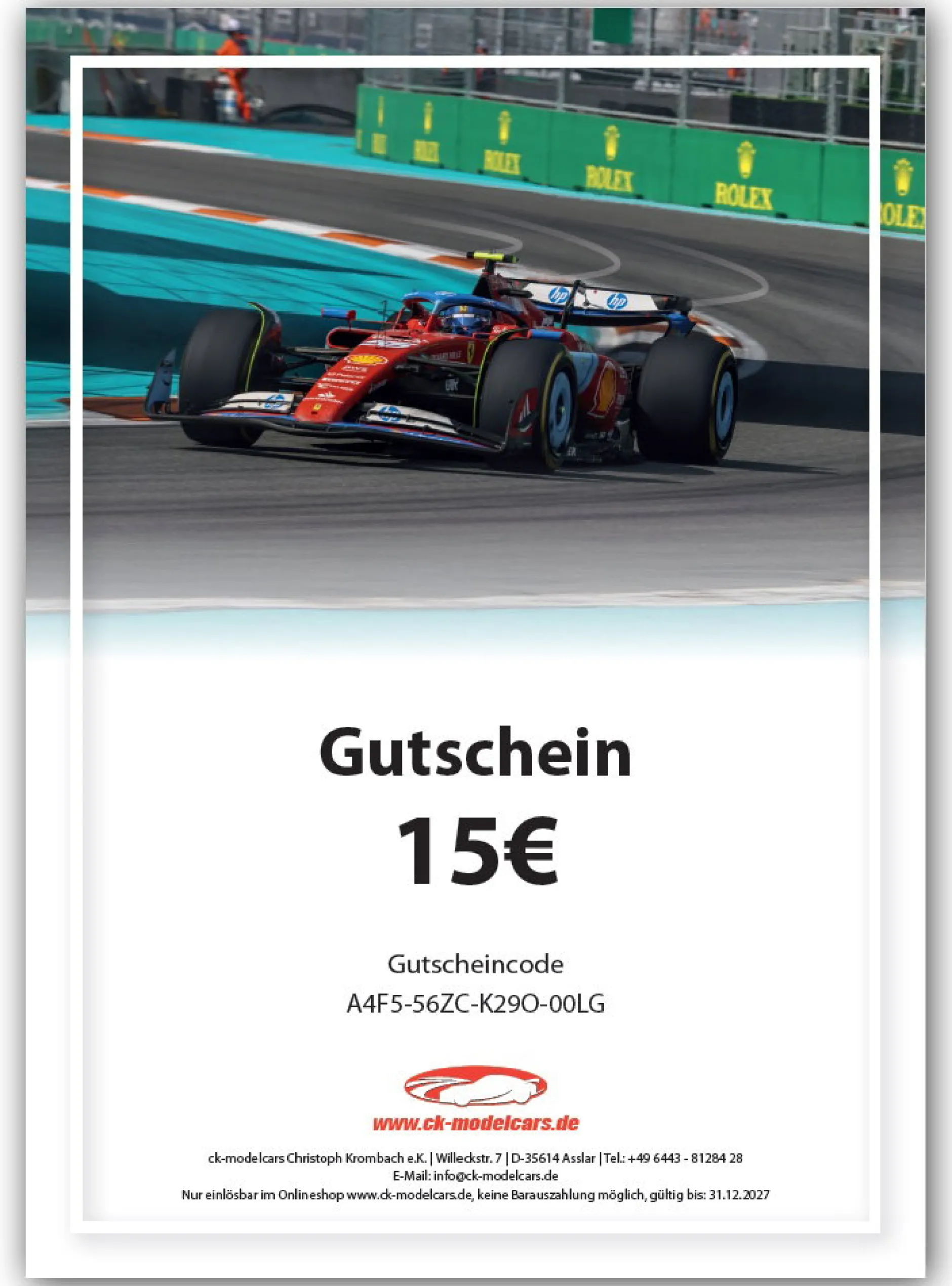 Wertgutschein - Thema Formel 1 Ferrari