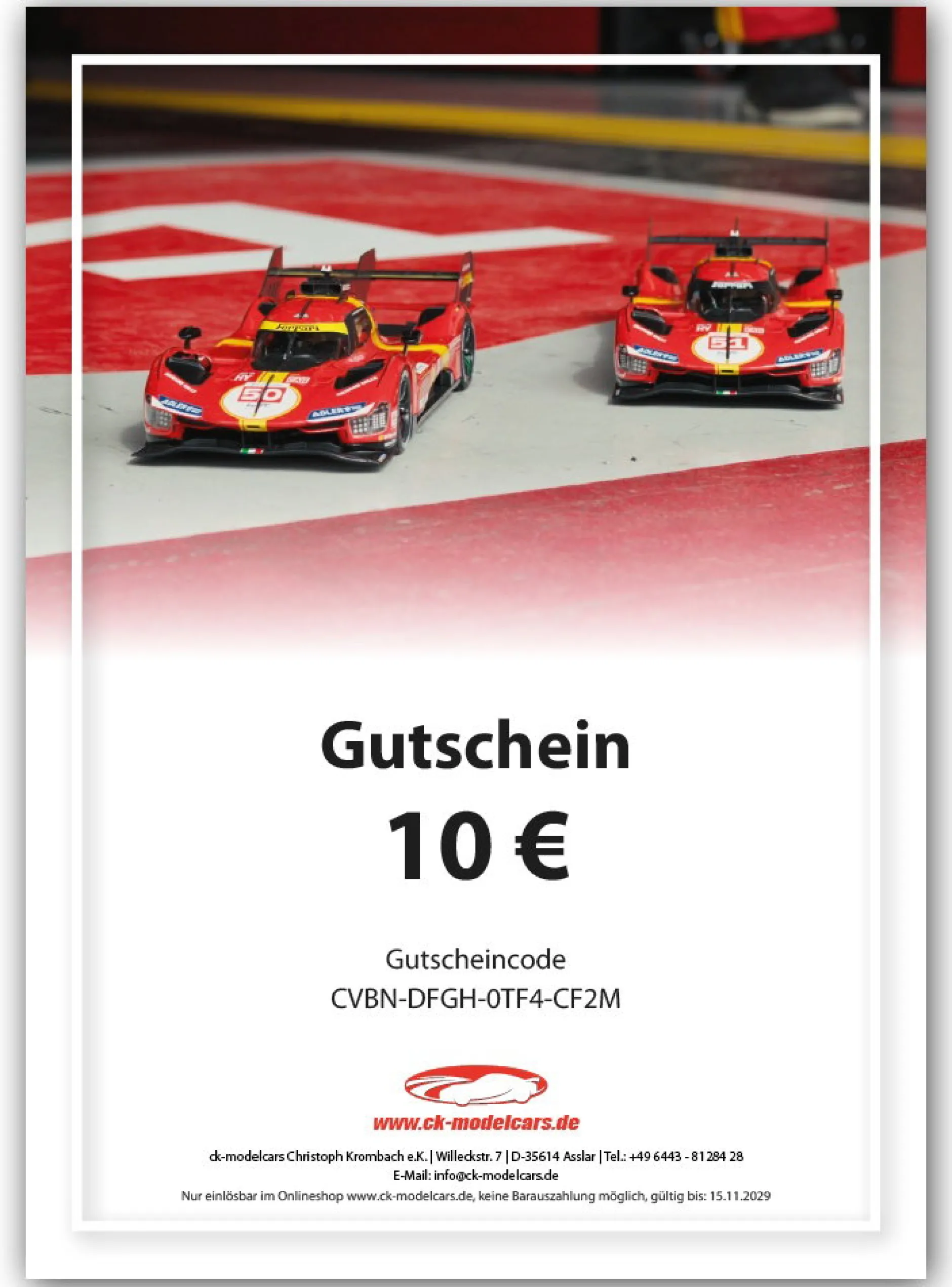 Wertgutschein - Thema LeMans Ferrari